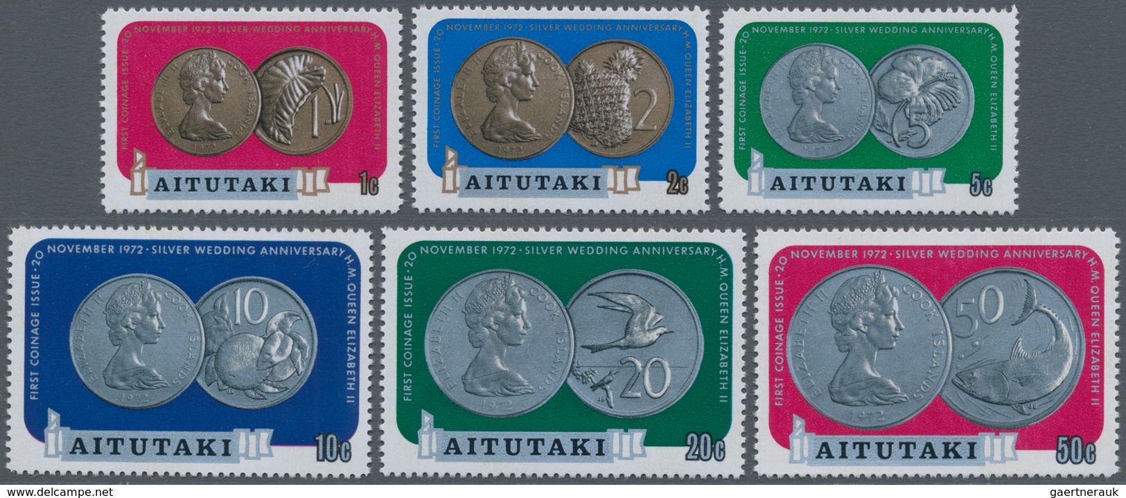 Thematik: Numismatik-Geld / Numismatics-cash: 1973, AITUTAKI: Definitives Set Of Seven Showing The C - Coins
