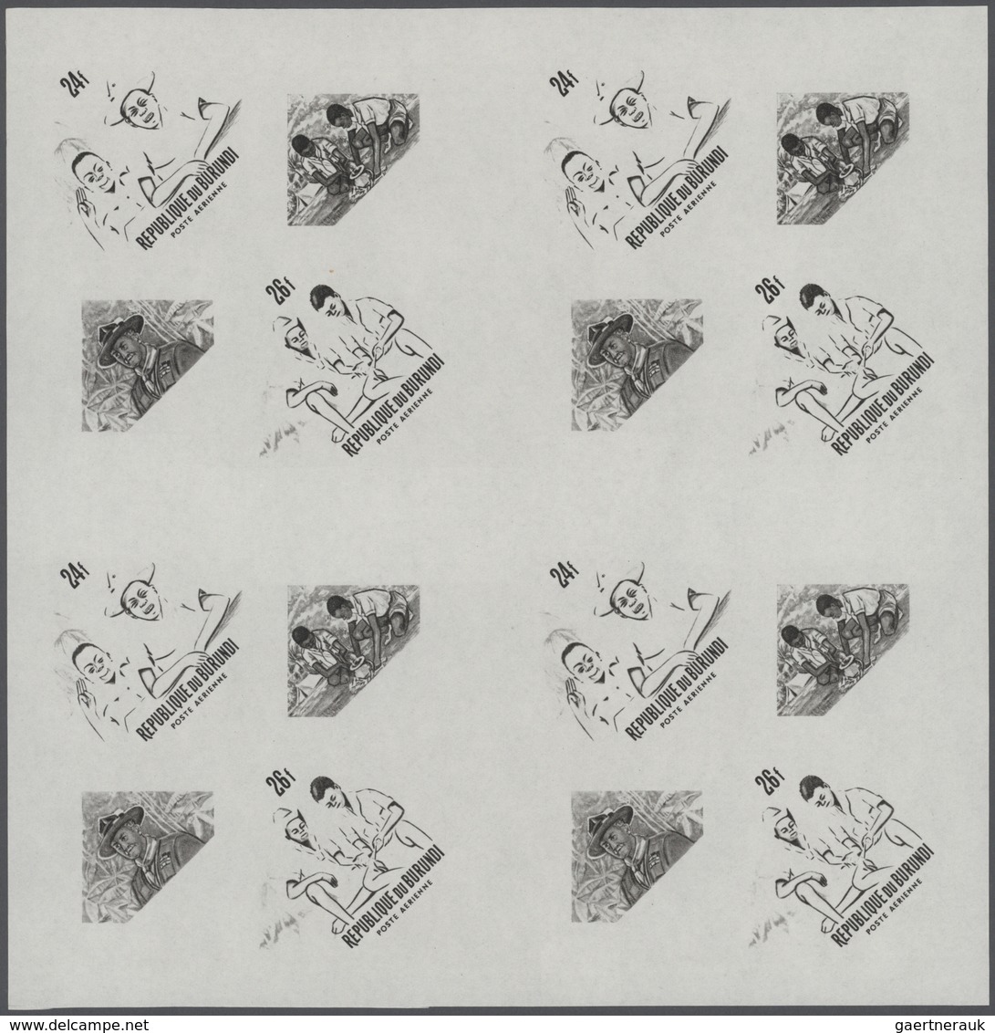 Thematik: Pfadfinder / boy scouts: 1968, Burundi. Progressive proofs set of sheets for the souvenir