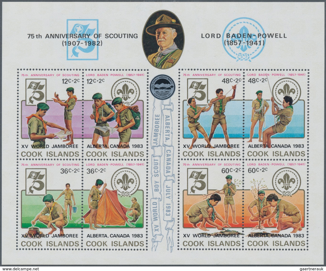 Thematik: Pfadfinder / Boy Scouts: 1983, COOK ISLANDS: World Jamboree Complete Set Of Eight In Four - Sonstige & Ohne Zuordnung