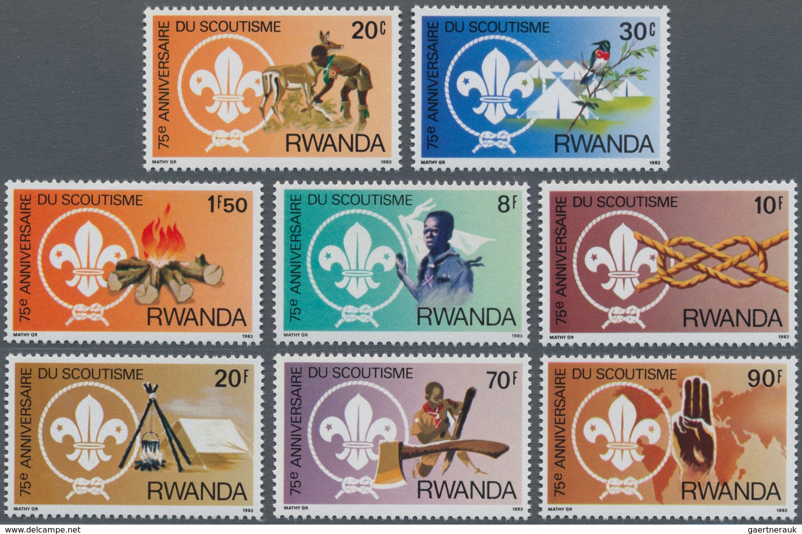 Thematik: Pfadfinder / Boy Scouts: 1983, RWANDA: 75 Years Of SCOUTING Complete Set Of Eight From 20c - Sonstige & Ohne Zuordnung