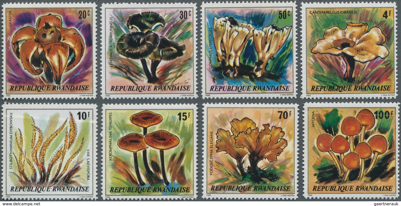 Thematik: Pilze / Mushrooms: 1980, RWANDA: Mushrooms Complete Set Of Eight From 20c. To 100fr. In A - Pilze