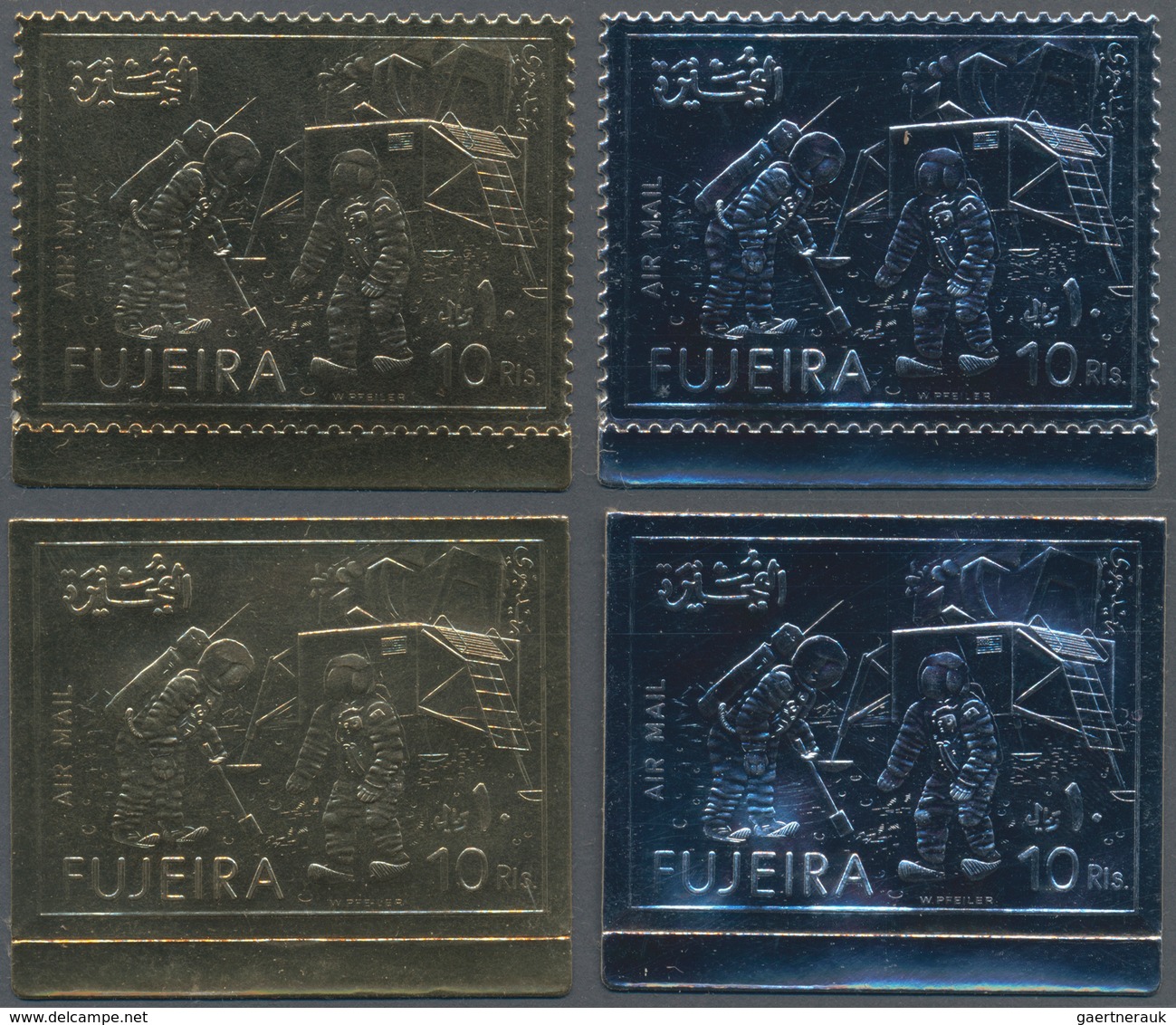 Thematik: Raumfahrt / Astronautics: 1971, FUJEIRA: Apollo 11 Lunar Exploration Gold And Silver Foil - Otros & Sin Clasificación