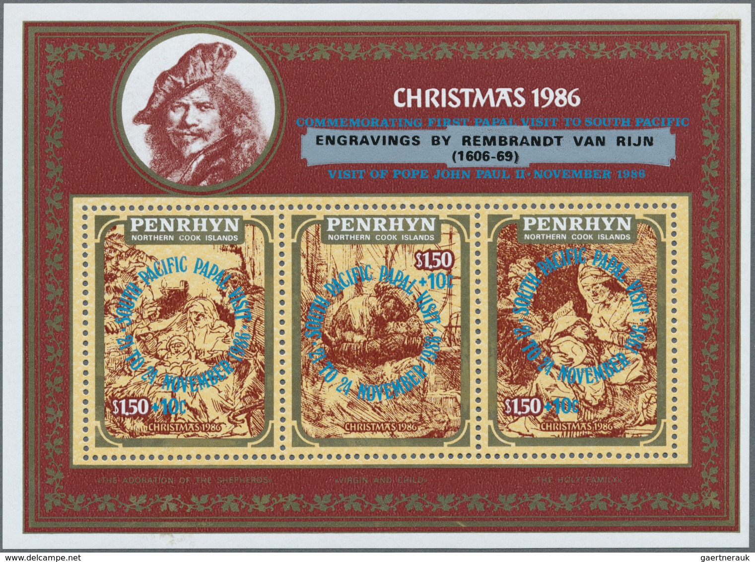 Thematik: Religion / Religion: 1986, PENRHYN: Christmas Miniature Sheet With Three Different Rembran - Sonstige & Ohne Zuordnung