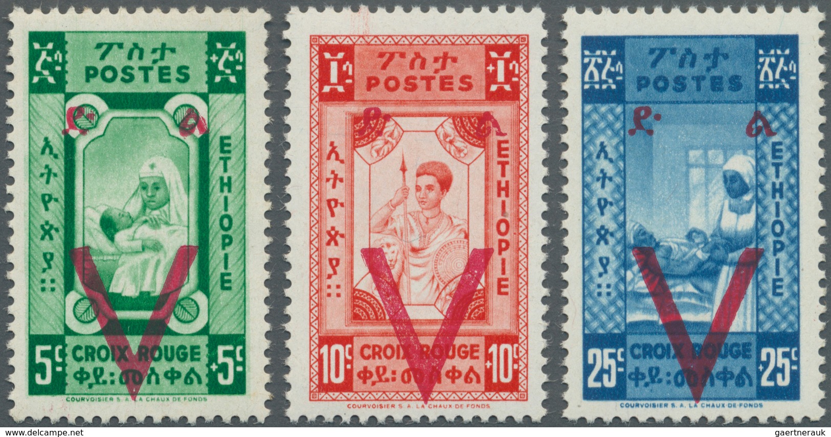 Thematik: Rotes Kreuz / Red Cross: 1945, ETHIOPIA: Victory Issue Unissued Red Cross Stamps With Opt. - Rotes Kreuz