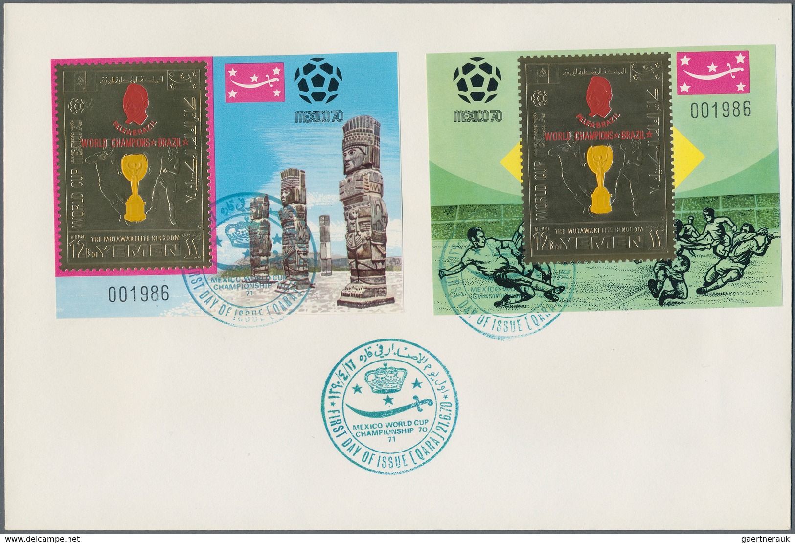 Thematik: Sport-Fußball / Sport-soccer, Football: 1970, Yemen, Football World Cup, GOLD FOIL Stamps - Sonstige & Ohne Zuordnung