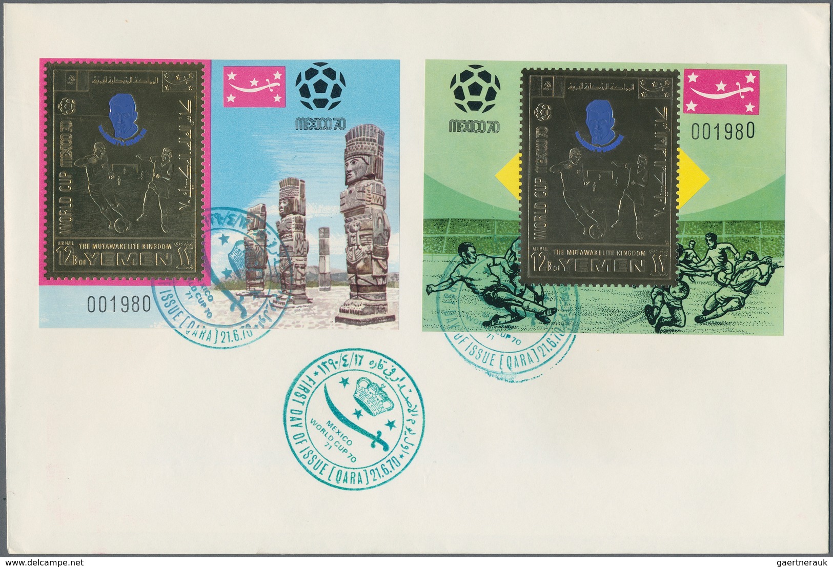 Thematik: Sport-Fußball / Sport-soccer, Football: 1970, Yemen, Football World Cup, GOLD FOIL Stamps - Sonstige & Ohne Zuordnung