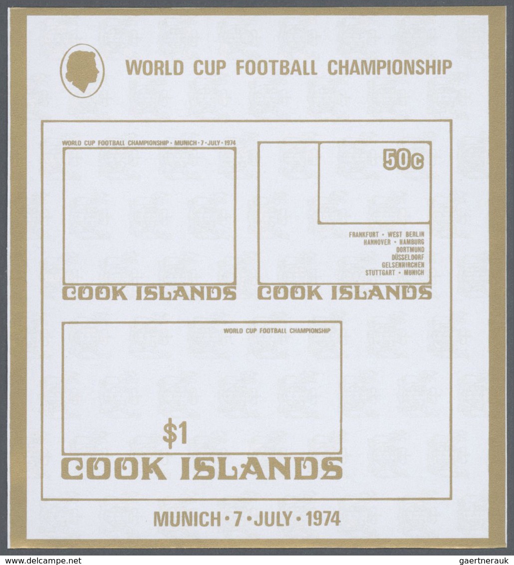 Thematik: Sport-Fußball / sport-soccer, football: 1974, Cook Islands. Progressive proofs for the sou