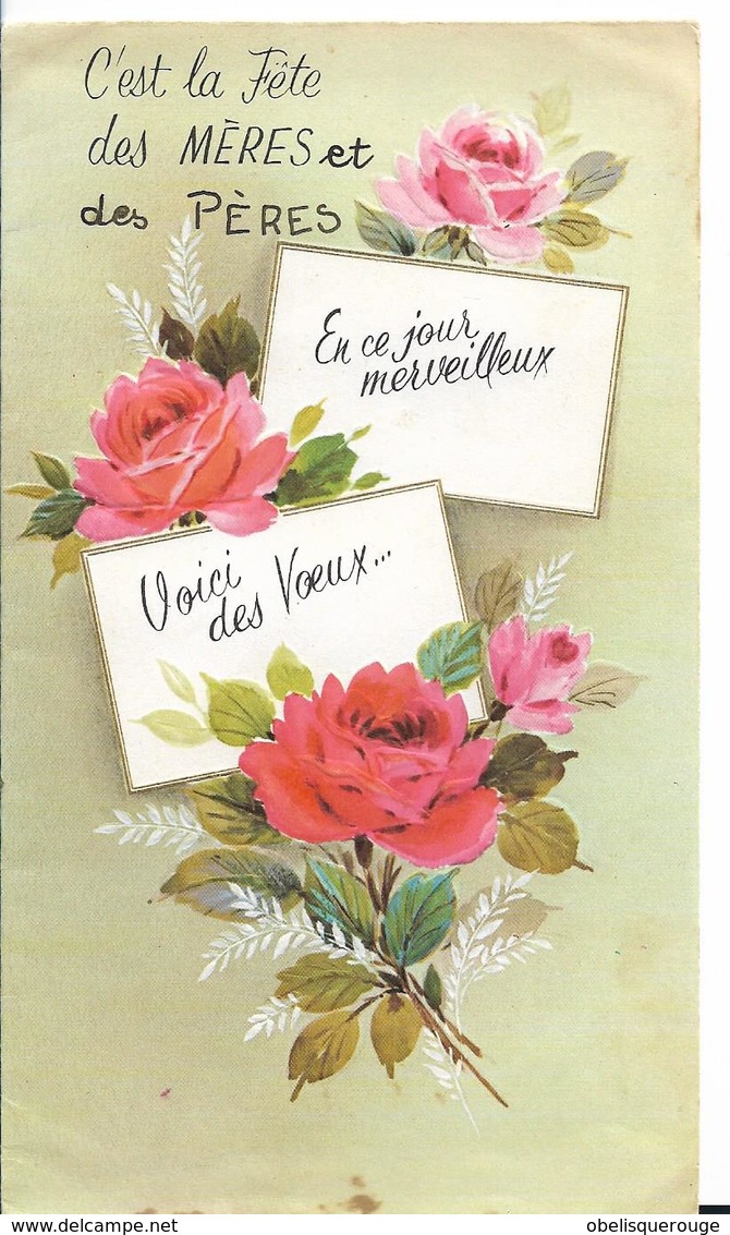 CARTE DOUBLE PAGE FETE DES MERES  ET DES PERES  ROSES - Fête Des Mères