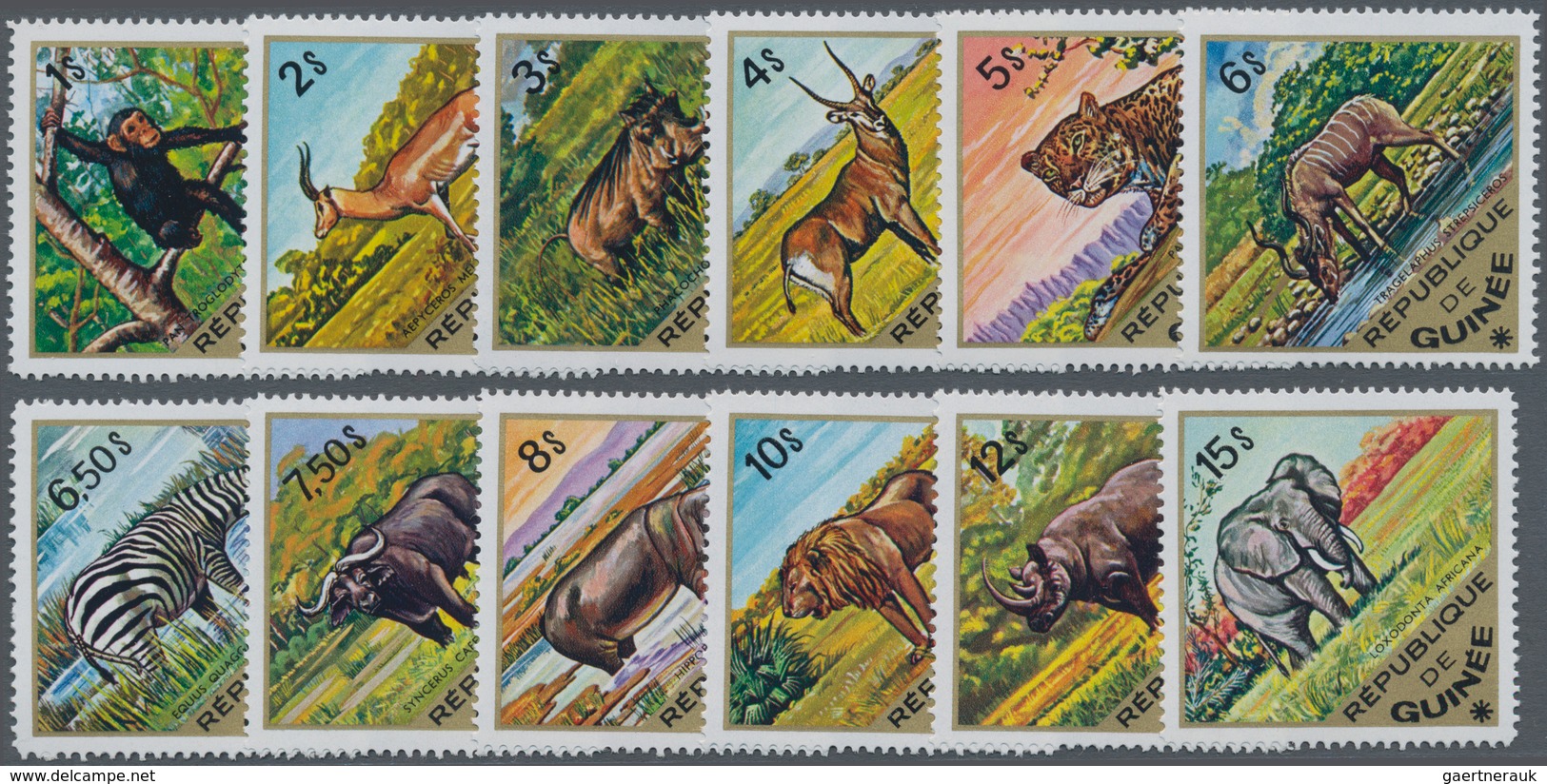 Thematik: Tiere, Fauna / Animals, Fauna: 1975, GUINEA: African Animals Complete Set Of Twelve (chimp - Sonstige & Ohne Zuordnung