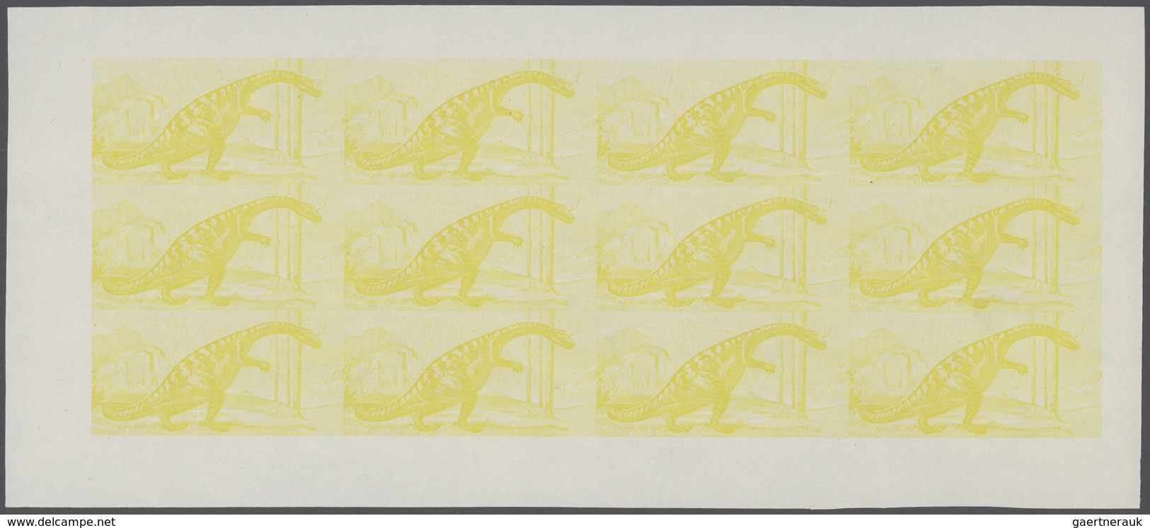 Thematik: Tiere-Dinosaurier / animals-dinosaur: 1968, Fujeira. Progressive proofs set of sheets for