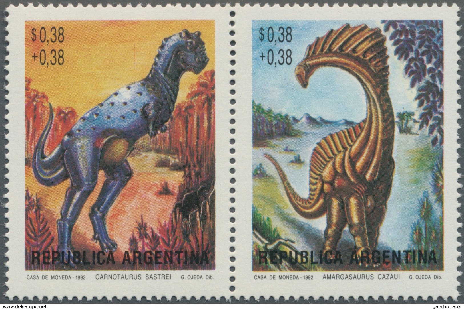 Thematik: Tiere-Dinosaurier / Animals-dinosaur: 1992, ARGENTINA: Dinosaur Complete Set Of Two Showin - Vor- U. Frühgeschichte