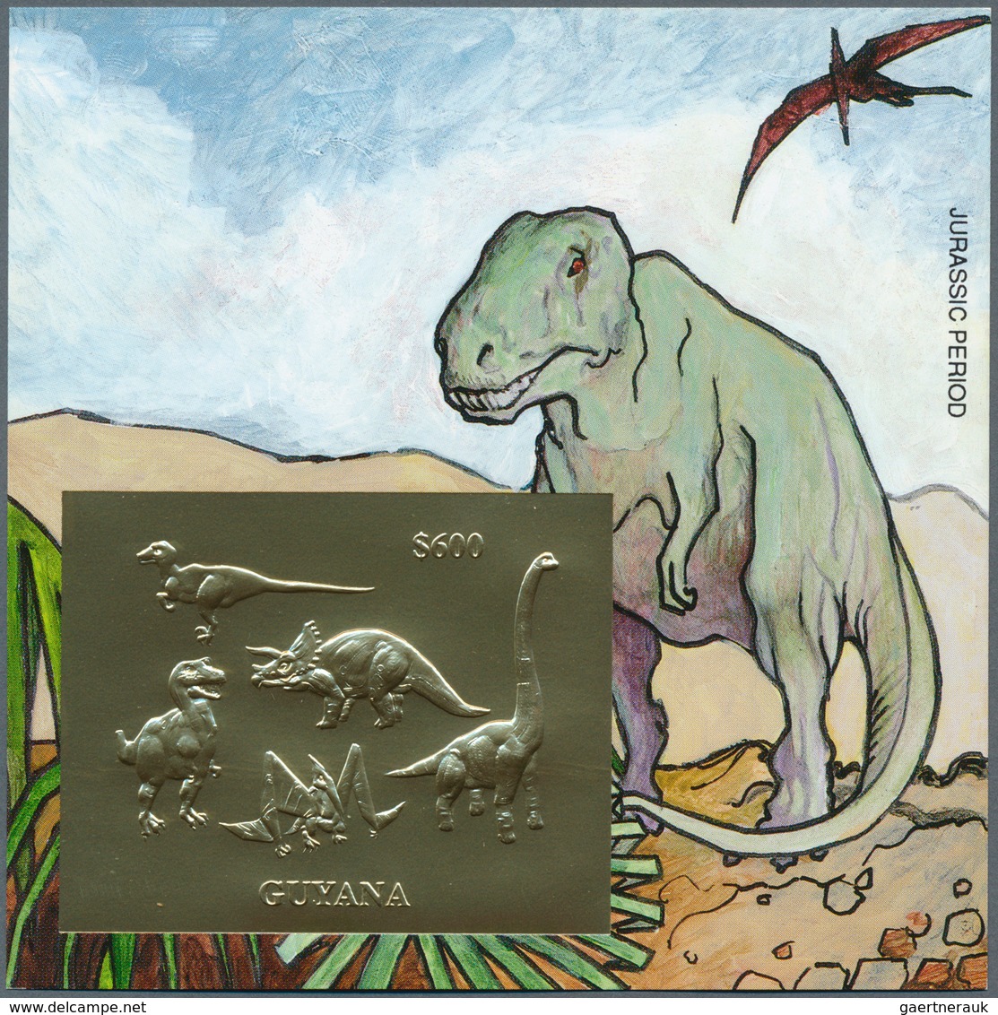 Thematik: Tiere-Dinosaurier / Animals-dinosaur: 1993, Guyana. Lot Of 100 GOLD Dinosaur Blocks Contai - Vor- U. Frühgeschichte