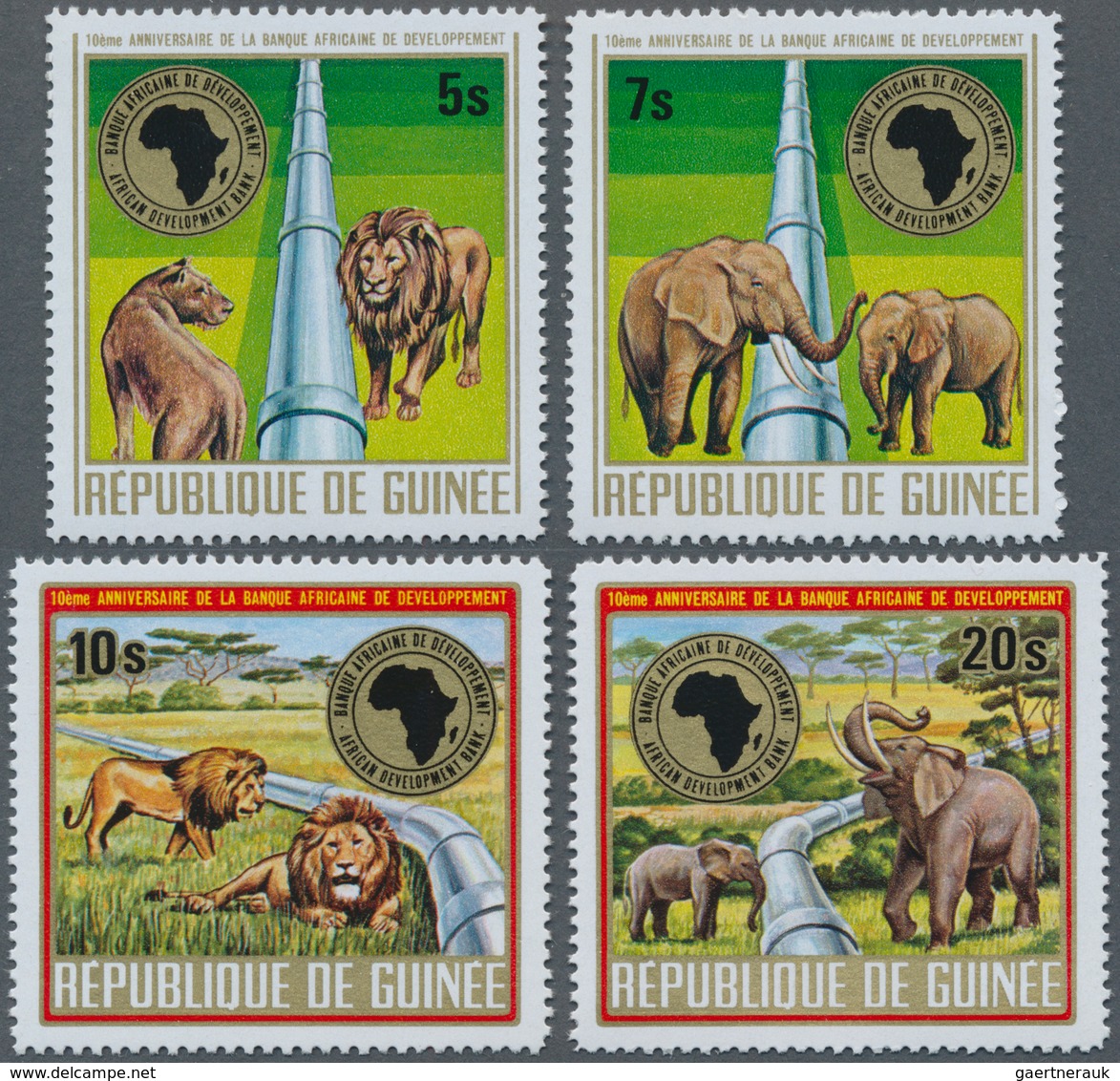 Thematik: Tiere-Elefanten / Animals Elephants: 1975, GUINEA: 10 Years African Bank Of Development Co - Elephants