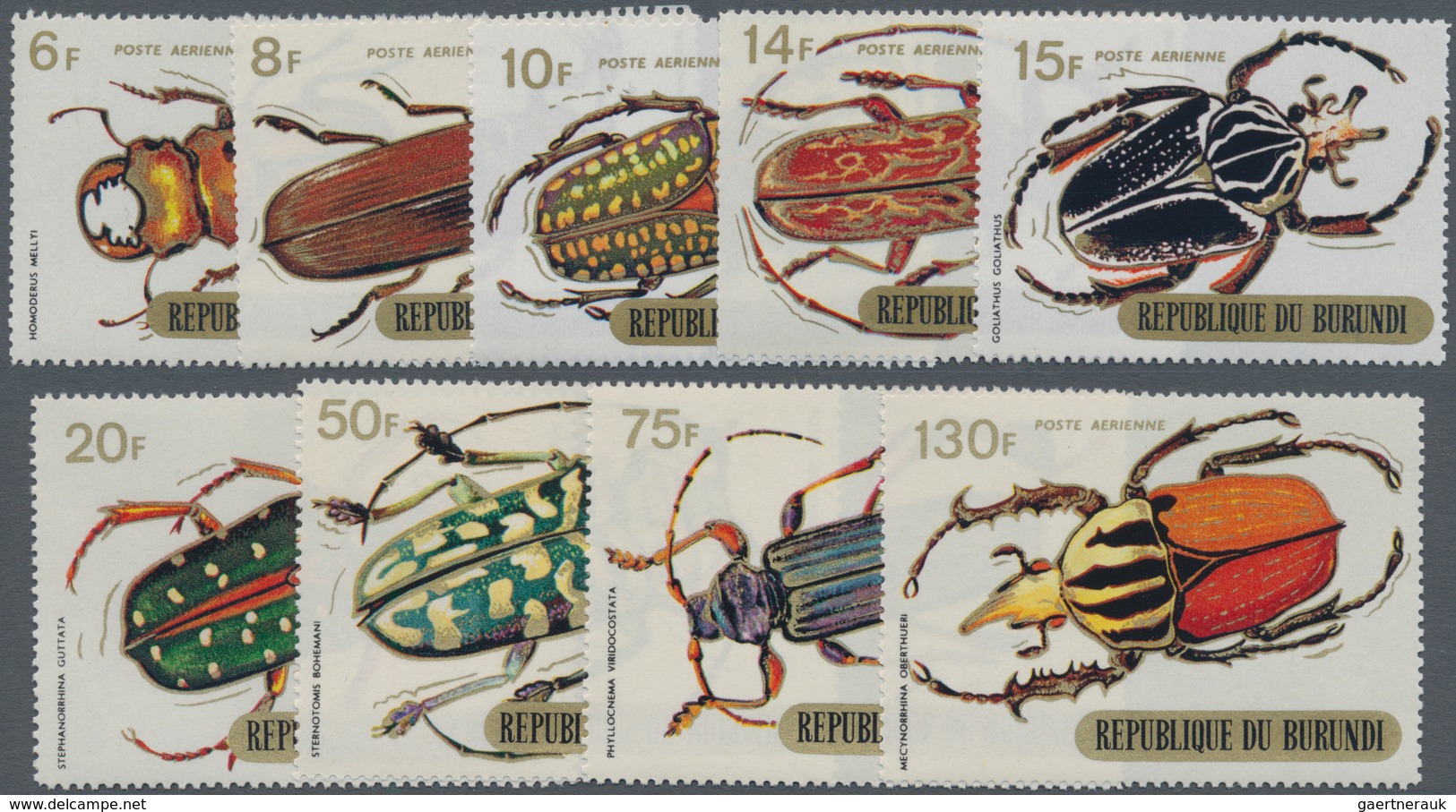 Thematik: Tiere-Insekten / Animals-insects: 1970, BURUNDI: Beetles Complete Airmail Set Of Nine In A - Sonstige & Ohne Zuordnung