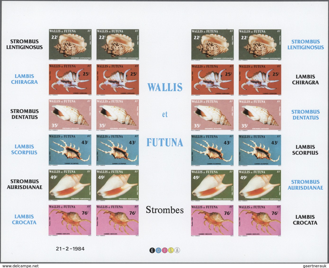 Thematik: Tiere-Meerestiere-Muscheln / Animals-sea Animals-shells: 1984, WALLIS And FUTUNA: Conches - Muscheln