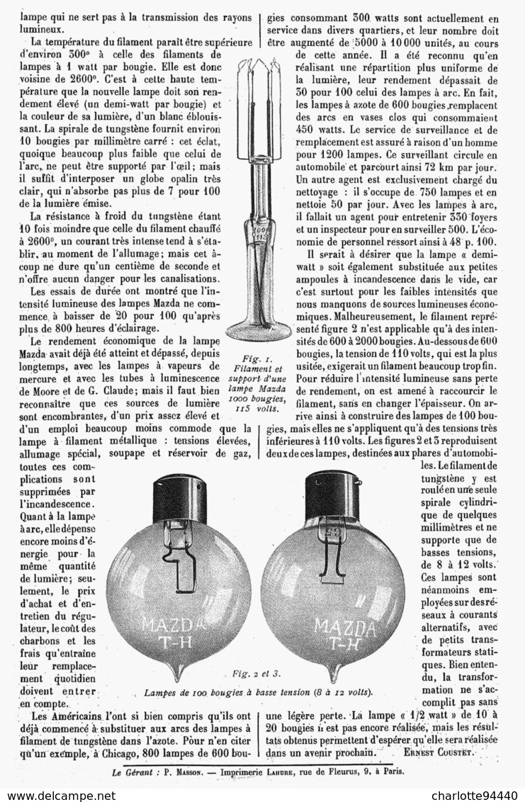 LA LAMPE à INCANDESCENCE "DEMI-WATT " " MAZDA " 1915 - Other & Unclassified