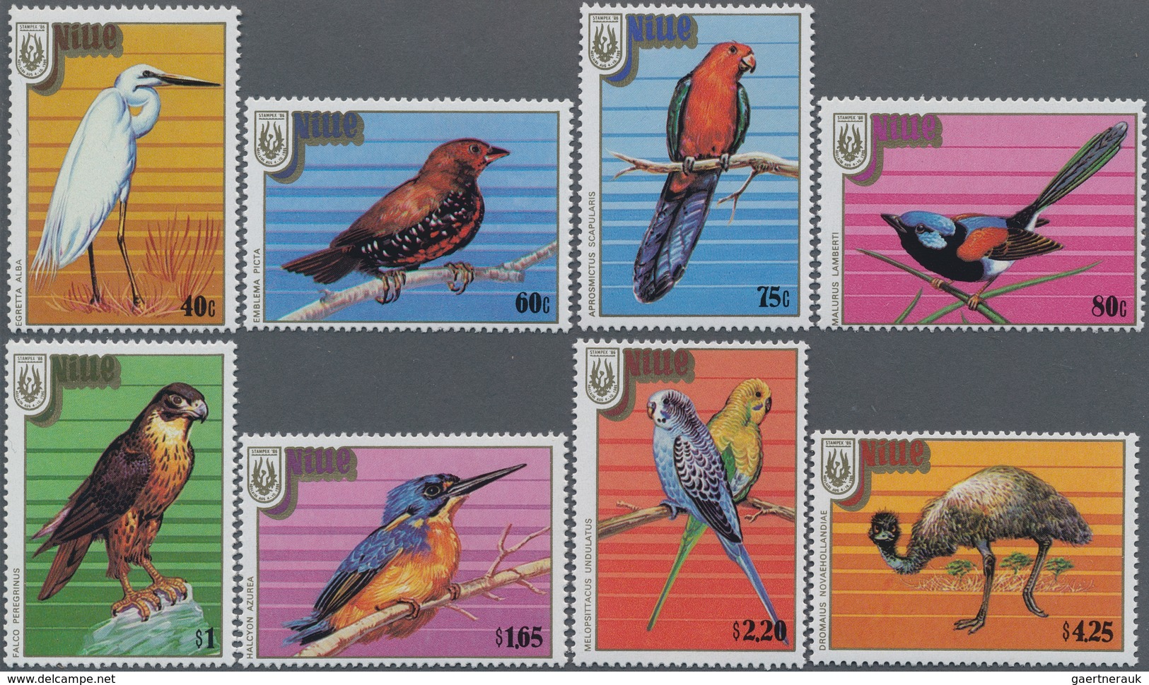 Thematik: Tiere-Vögel / Animals-birds: 1986, NIUE: Stampex ‘86 Adelaide Complete Set Of Eight Showin - Sonstige & Ohne Zuordnung