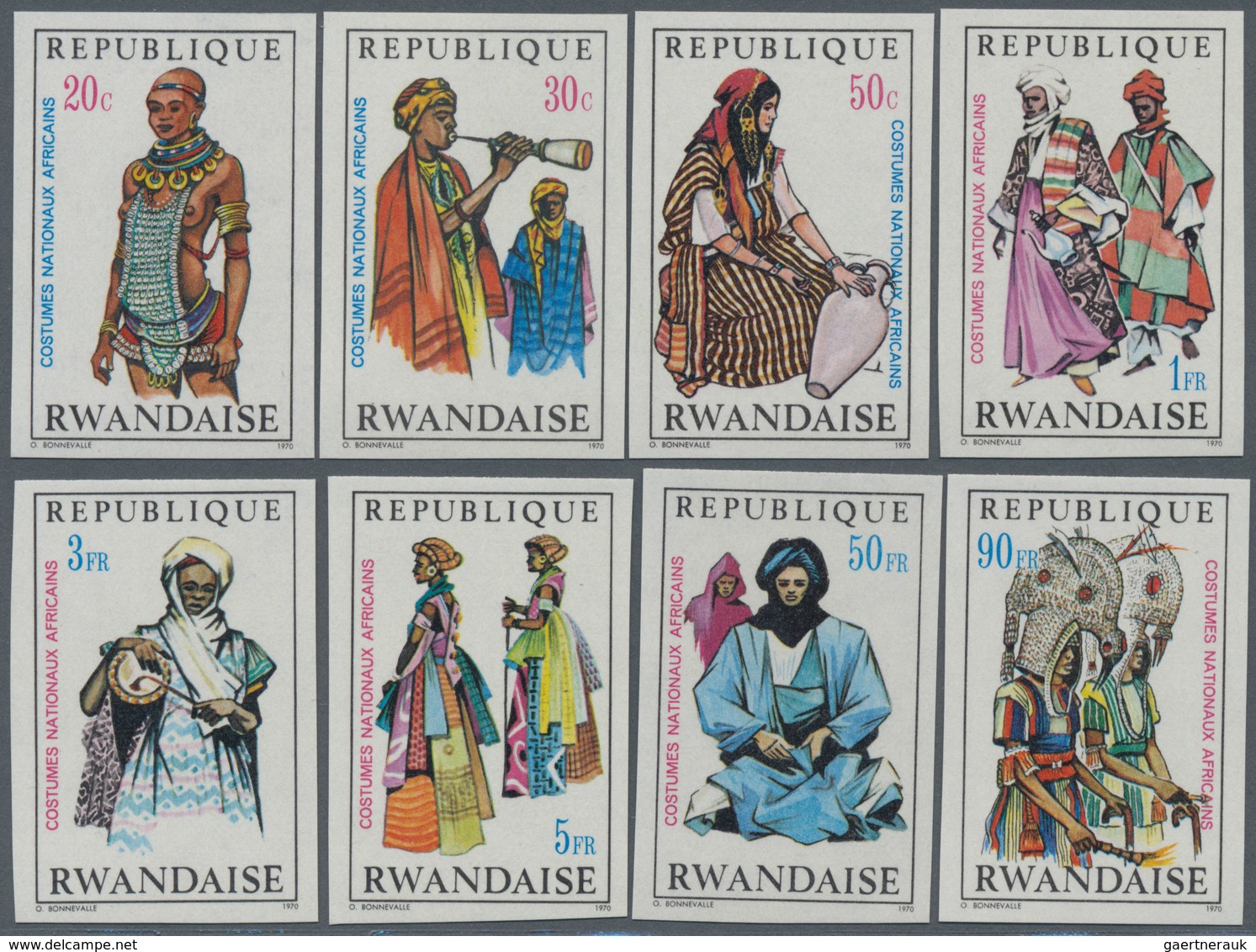 Thematik: Trachten / Costumes: 1970, RWANDA: African Costums Complete IMPERFORATE Set Of Eight From - Kostüme