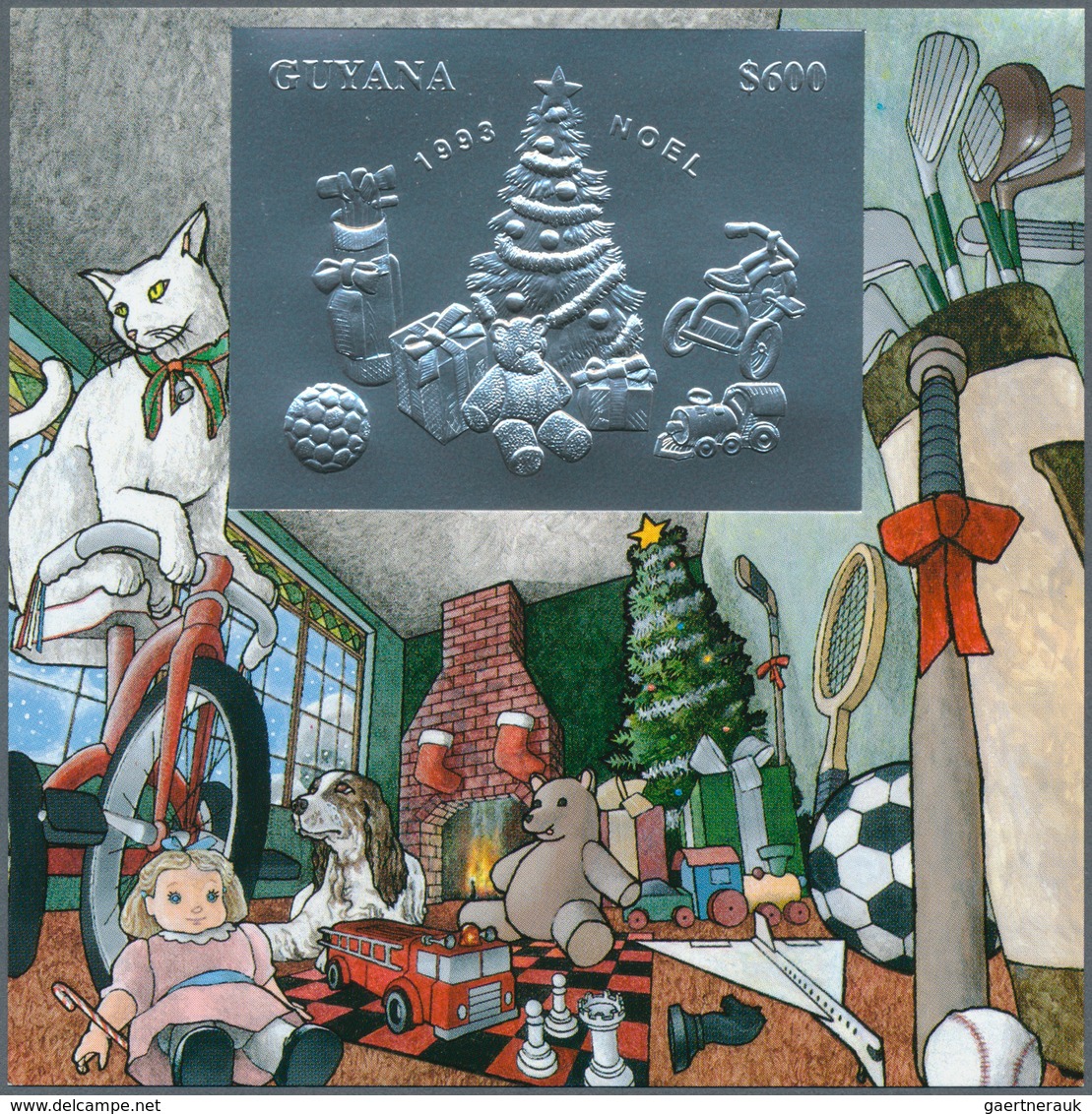 Thematik: Weihnachten / Christmas: 1993, Guyana. Lot Of 100 SILVER Christmas Blocks Containing The $ - Weihnachten