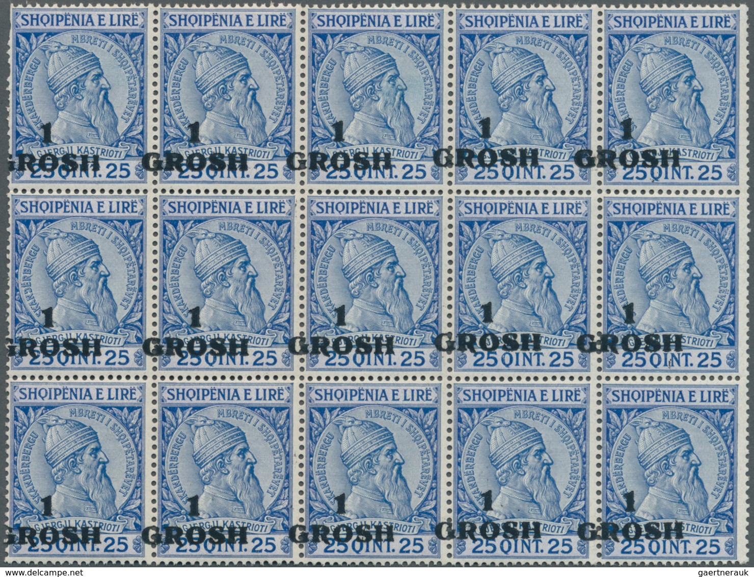 Albanien: 1914, Skanderbeg 25q. Blue/ultramarine Surch. ‚1 / GROSH‘ In A Lot With Approx. 800 Stamps - Albanien