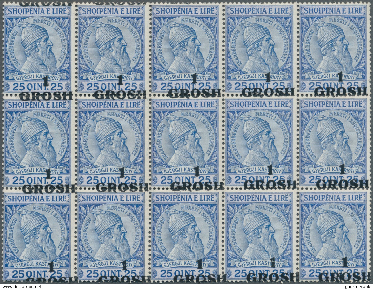 Albanien: 1914, Skanderbeg 25q. Blue/ultramarine Surch. ‚1 / GROSH‘ In A Lot With Approx. 800 Stamps - Albanien