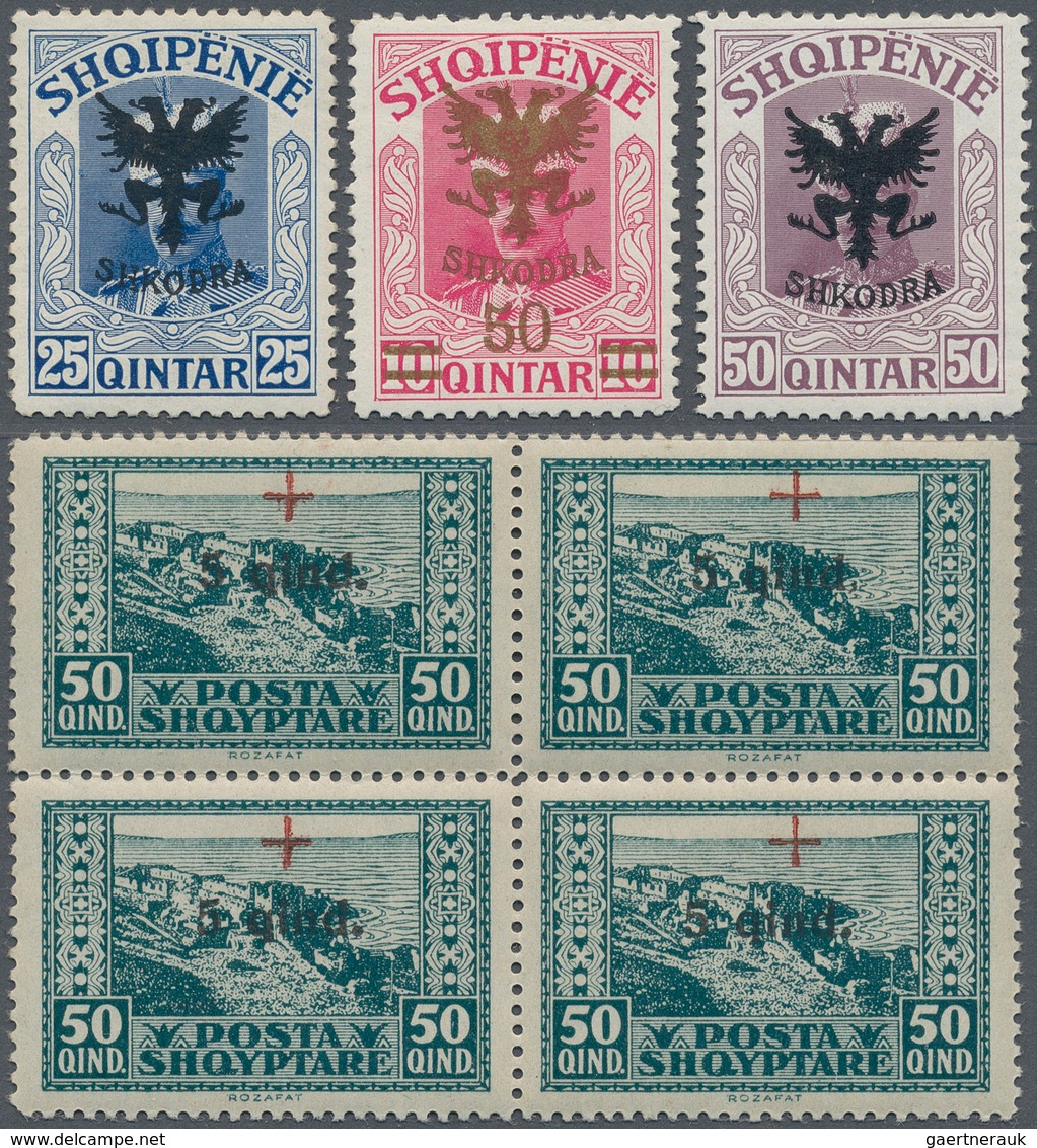 Albanien: 1914/1930 (ca.), Small Lot With Five Unused Stat. Postcards, One Airmail Cover And Some Op - Albanien