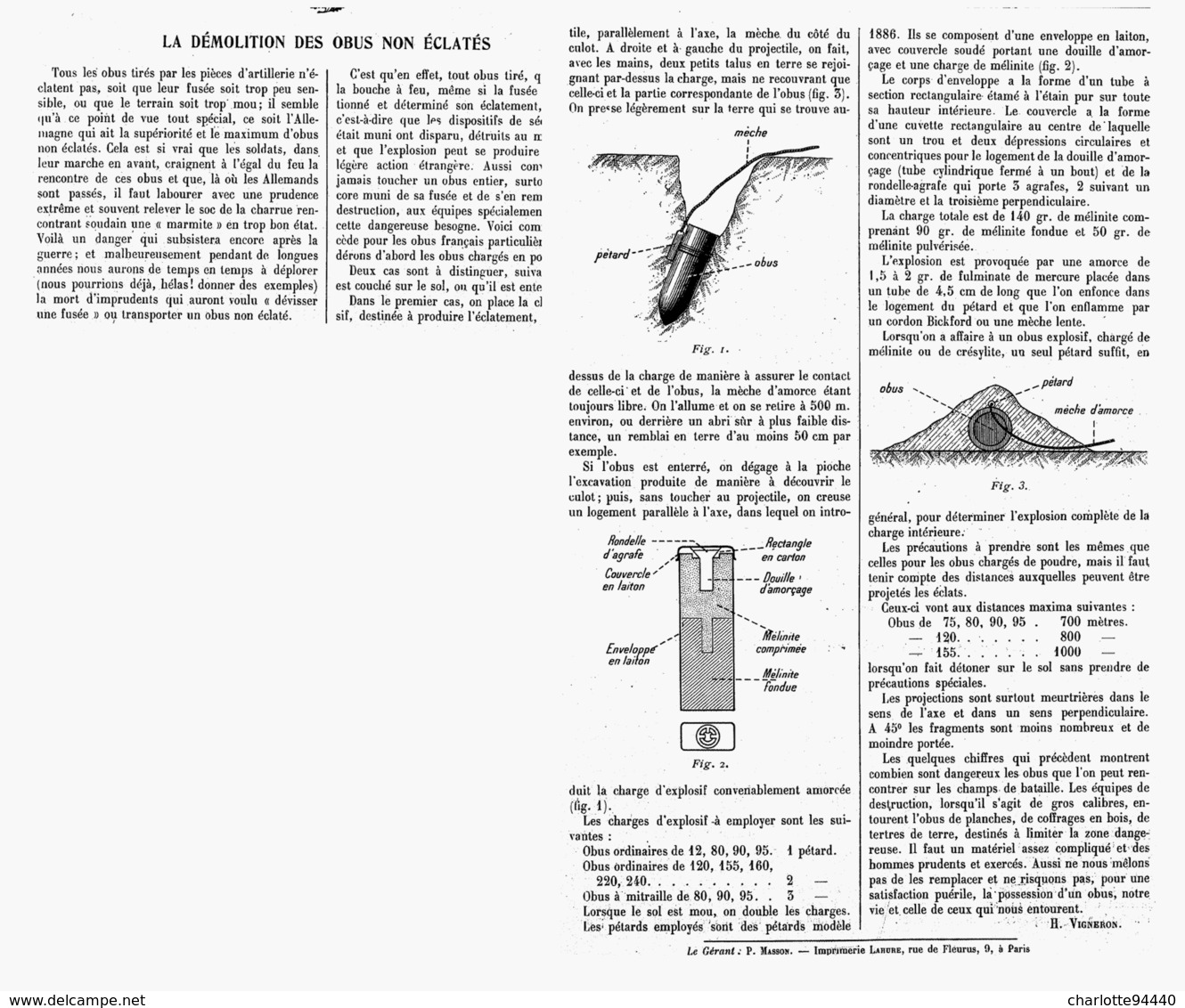 LA DEMOLITION Des OBUS NON ECLATES  1915 - 1914-18