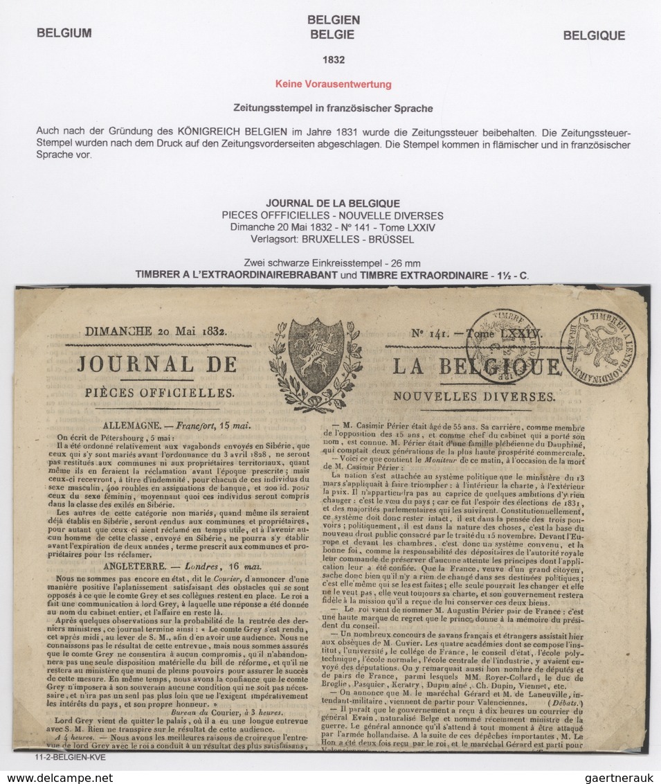 Belgien: 1824/1832, Group Of Five Newspapers "JOURNAL DE LA BELGIQUE" Bearing Circular Free Frank Ma - Sammlungen