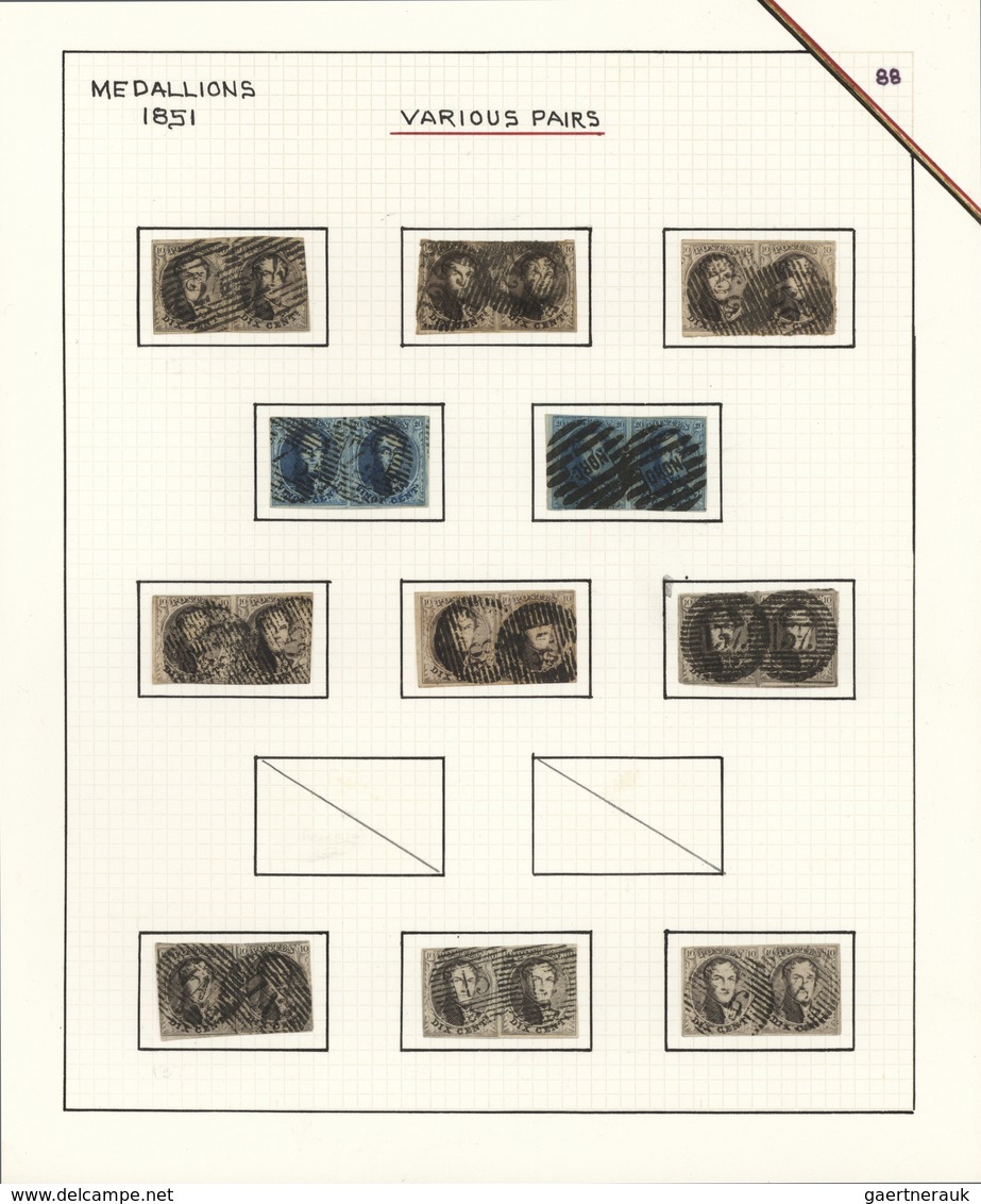 Belgien: 1851/1854, 10c. Brown (22) And 20c. Blue (2), Group Of 24 Used Horiz. Pairs, Touched To Mai - Sammlungen