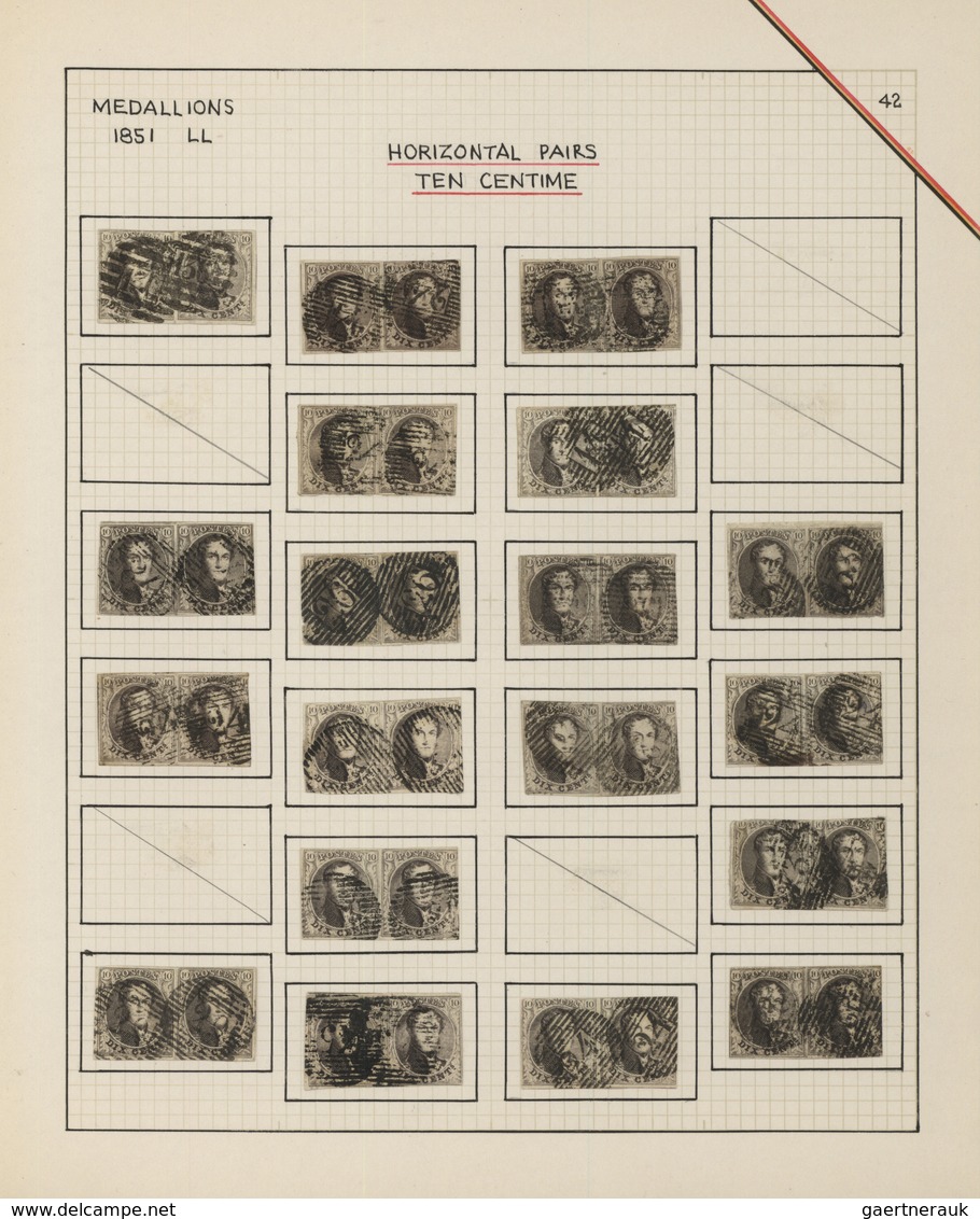 Belgien: 1851/1854, 10c. Brown, Group Of 19 Used Horiz. Pairs, Fresh Colour, Cut Into To Full Margin - Verzamelingen