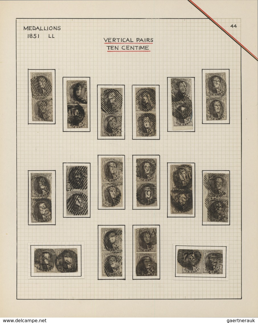 Belgien: 1851/1854, 10c. Brown And 20c. Blue, Study Of 36 Used Pairs (horiz. And Vertical), Fresh Co - Sammlungen