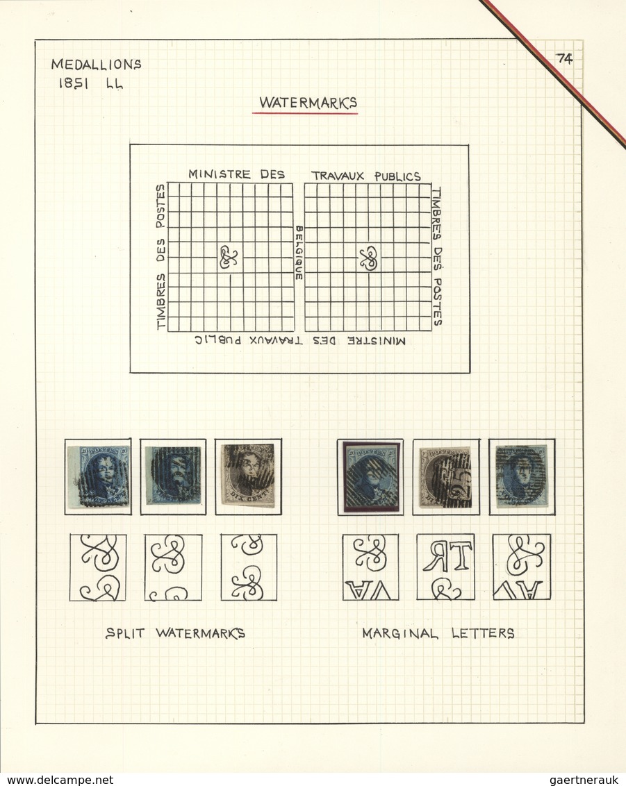 Belgien: 1851/1854, 10c. Brown (4) And 20c. Blue (12), Particularities Of Watermark, Study Of 16 Use - Sammlungen