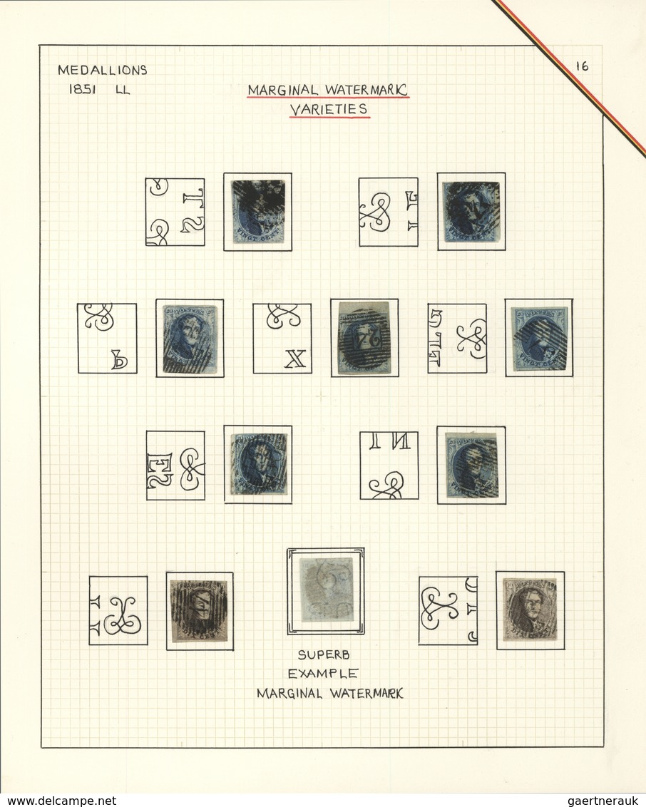 Belgien: 1851/1854, 10c. Brown (4) And 20c. Blue (12), Particularities Of Watermark, Study Of 16 Use - Sammlungen