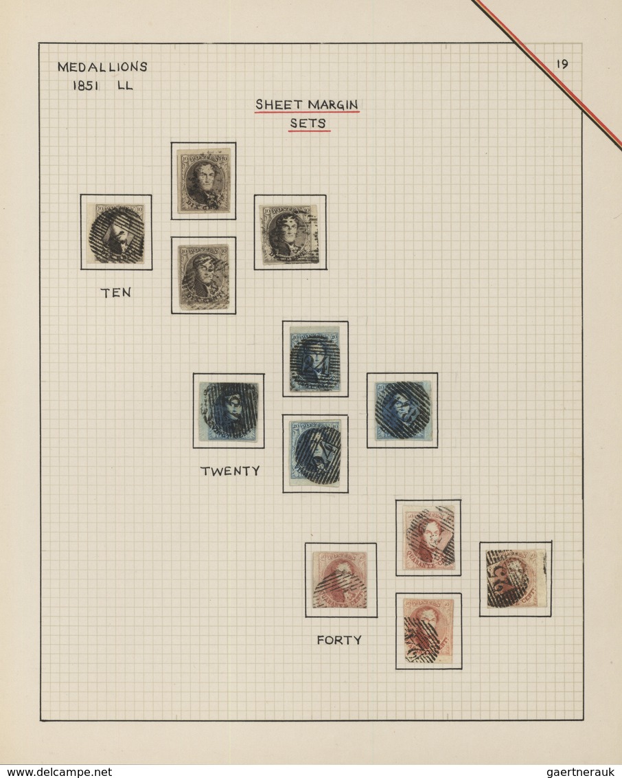 Belgien: 1851/1854, 10c. To 40c., Marginal Copies, Four Used Sets, Mainly Good Margins At Other Side - Sammlungen