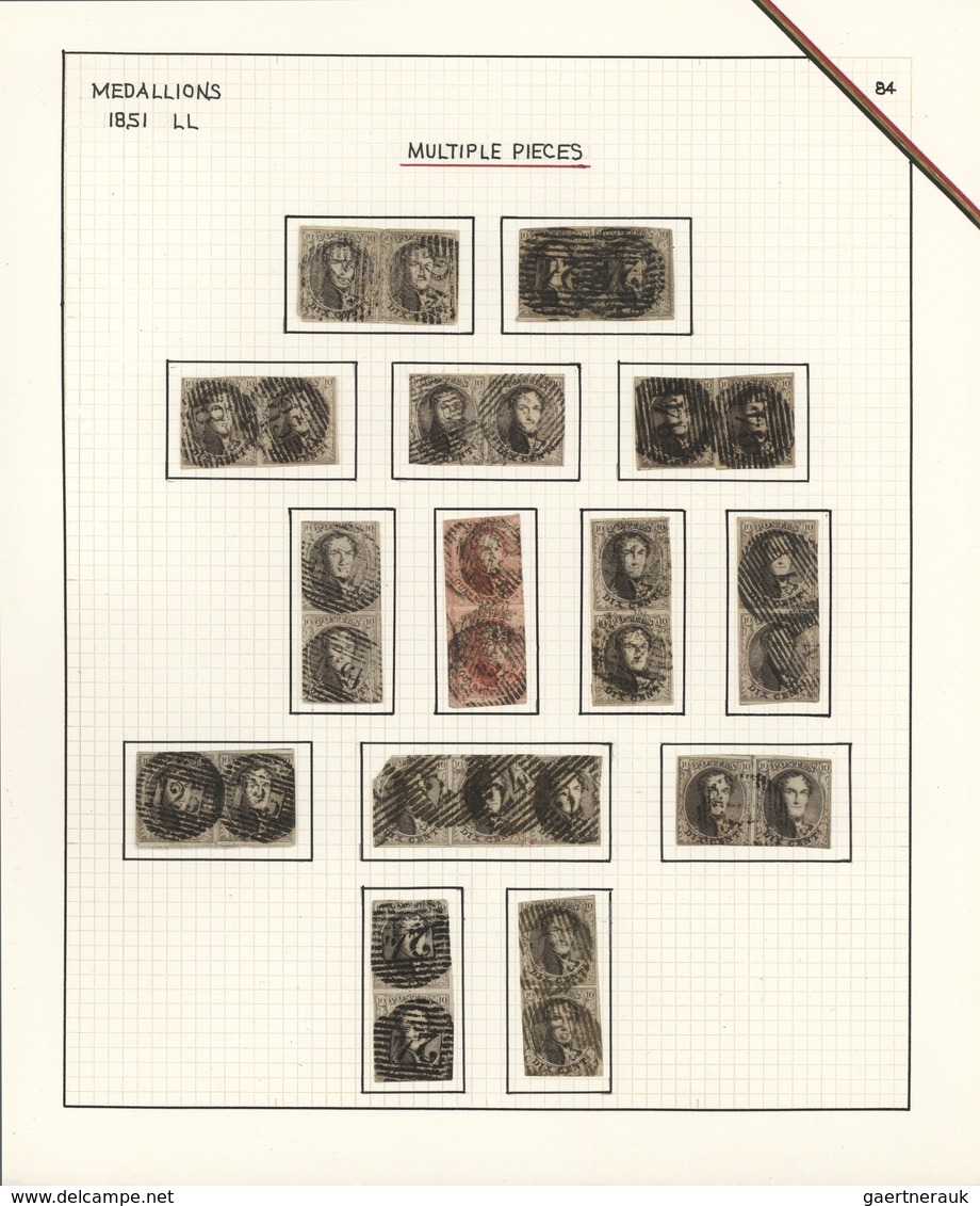 Belgien: 1851/1854, Group Of 27 Used (mainly Horiz.) Pairs, 10c. (24), 20c. (2), 40c. (1), Cut Into - Sammlungen