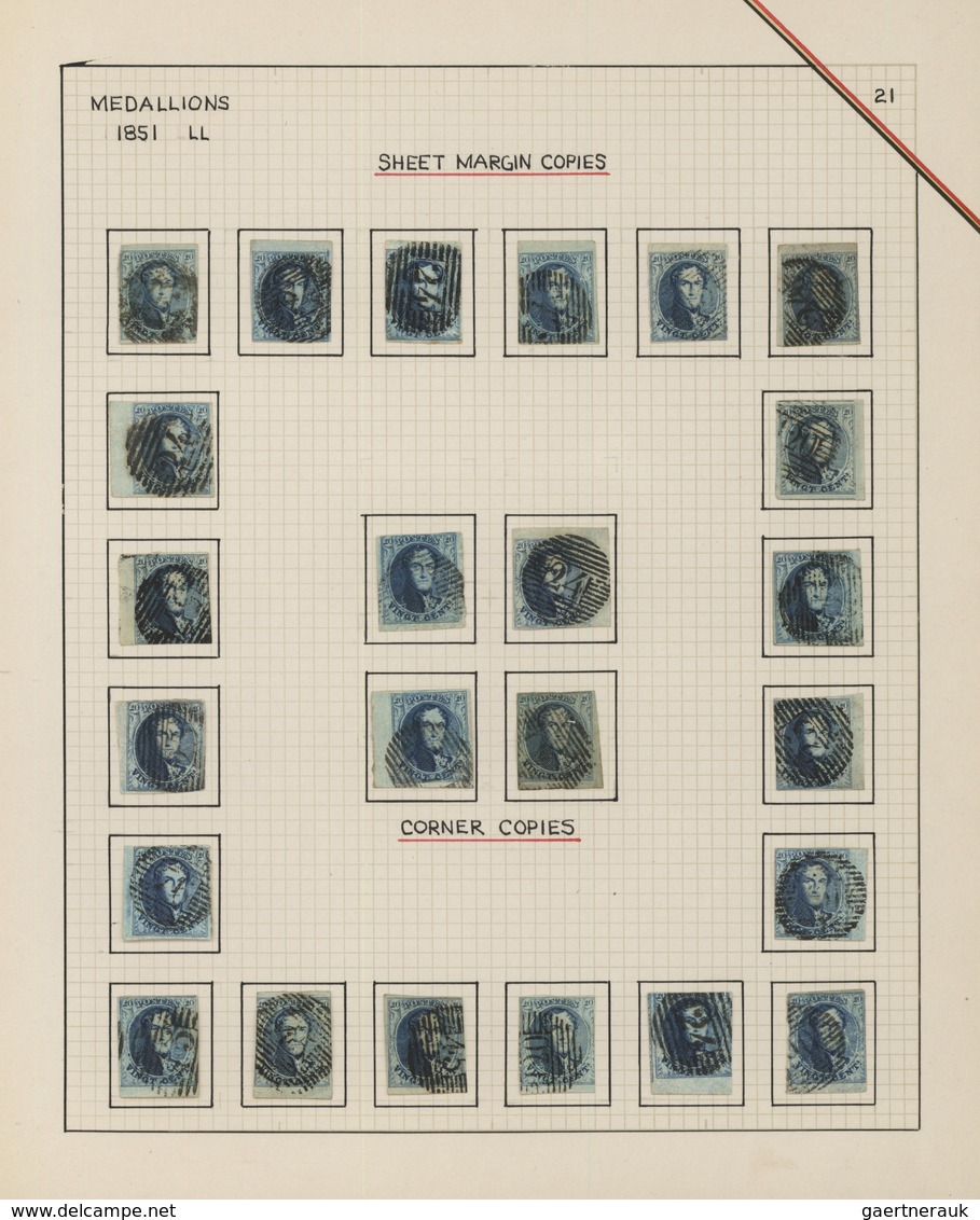 Belgien: 1851/1854, 20c. Blue, Group Of 24 Used Marginal Copies, Cut Into To Good Margins At Other S - Sammlungen