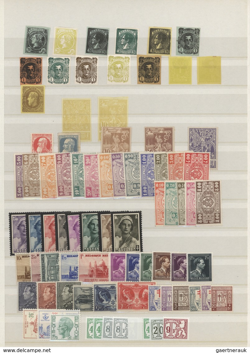 Belgien: 1880/1980 (ca.), Miscellaneous Assortment On Stockpages, Incl. Early Essays/proofs, Nice Se - Collezioni