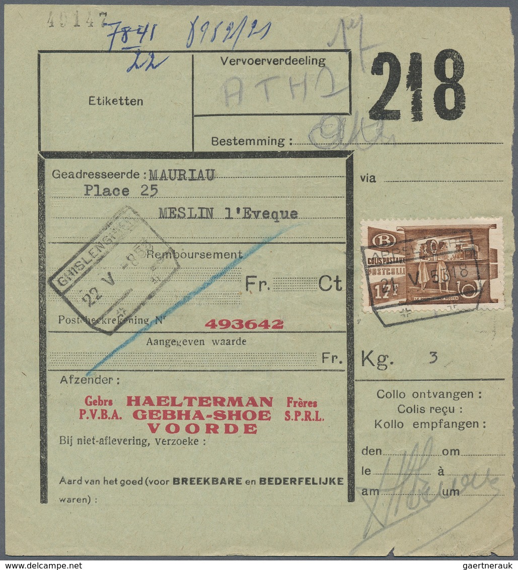 Belgien - Eisenbahnpaketmarken: 1919/1956 (ca.), Bestand Mit Ca. 115 Frachtbriefen Frankiert Mit Mei - Gepäck [BA]