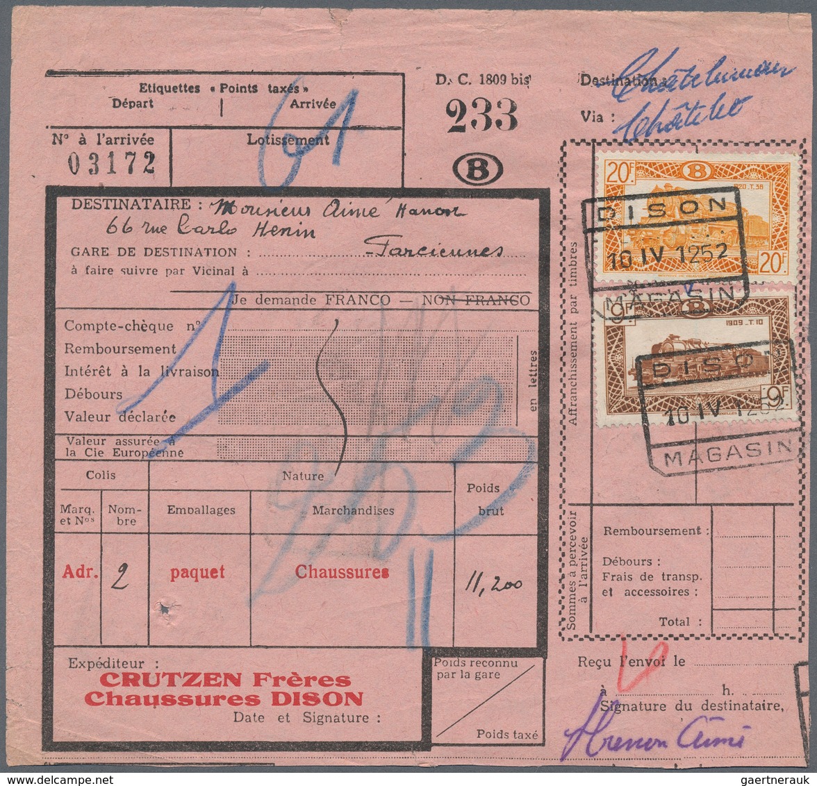 Belgien - Eisenbahnpaketmarken: 1919/1956 (ca.), Bestand Mit Ca. 115 Frachtbriefen Frankiert Mit Mei - Gepäck [BA]