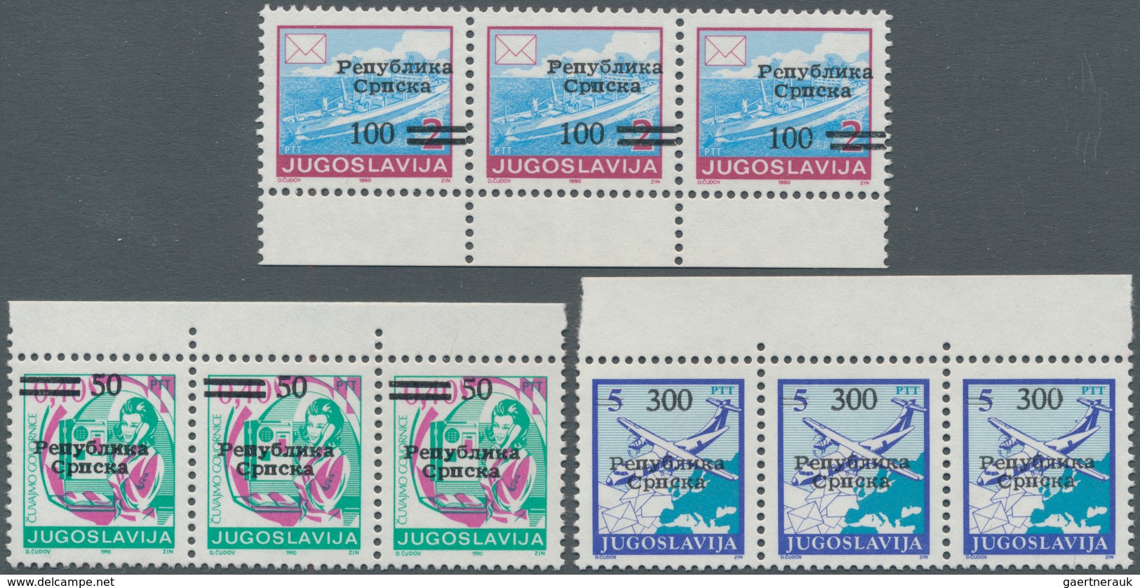 Bosnien Und Herzegowina - Serbische Republik: 1992, Three Different Stamps Of Yugoslavia With Overpr - Bosnia And Herzegovina