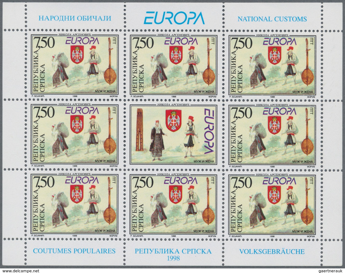 Bosnien Und Herzegowina - Serbische Republik: 1998, Europa, 100 Little Sheets Of Both Issues With 8 - Bosnia Erzegovina