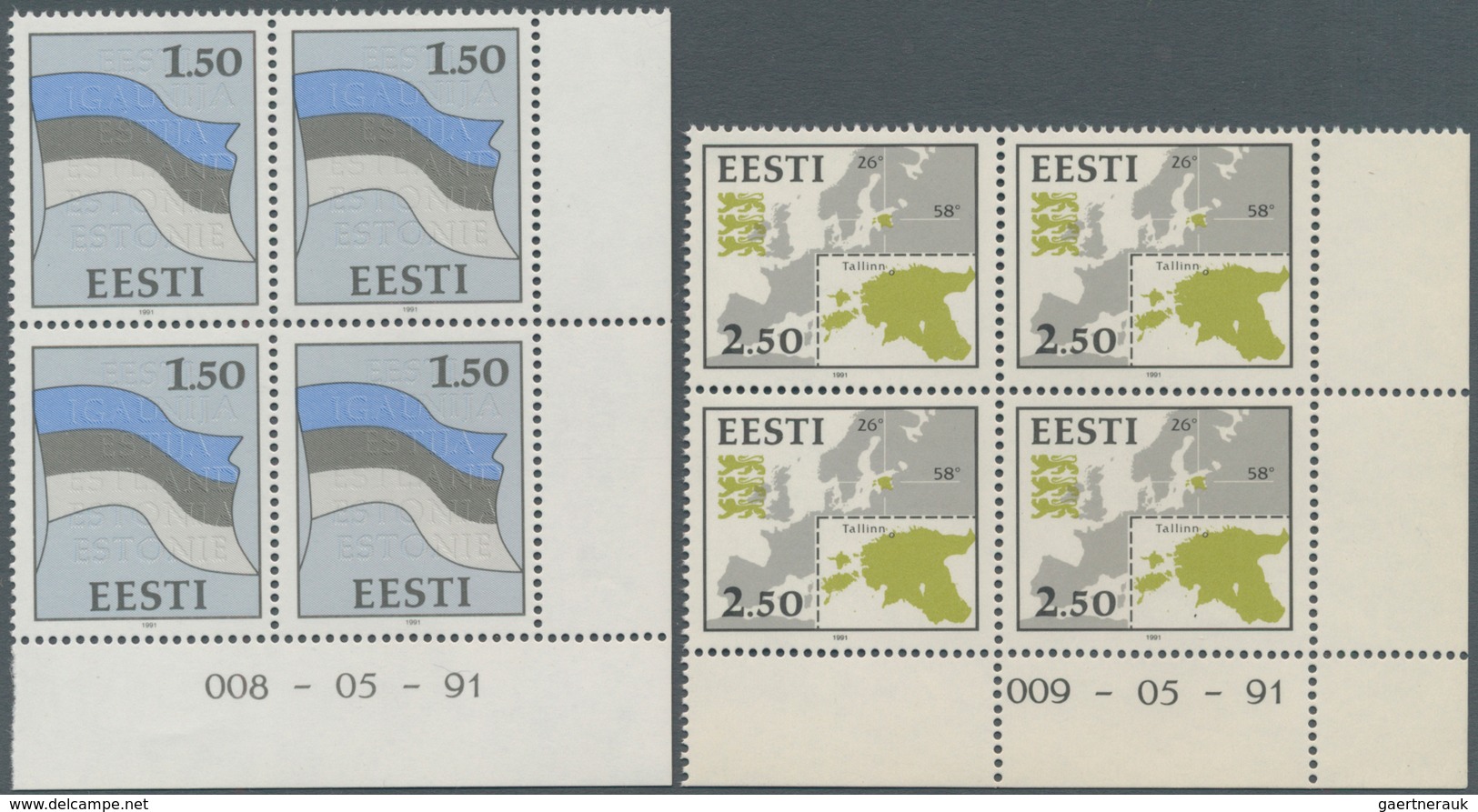 Estland: 1991, National Symbols Definitive Issue 1.50r. ‚Flag Of Estonia‘ And 2.50r. ‚Maps Of Estoni - Estland