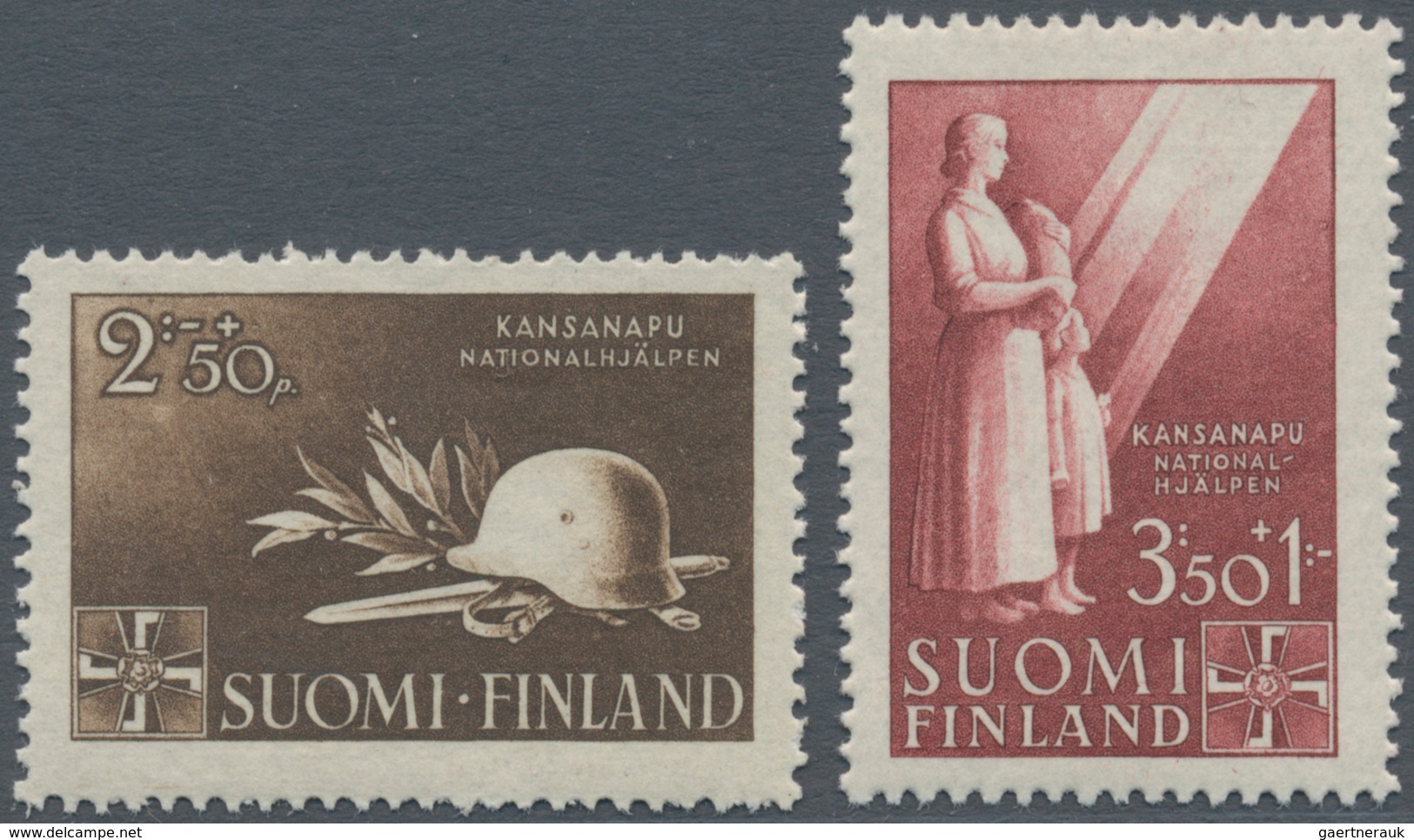 Finnland: 1943, National Relief Fund Complete Set Of Two 2mk.+50p. ‚steel Helmet Etc.‘ And 3.50+1.00 - Gebraucht