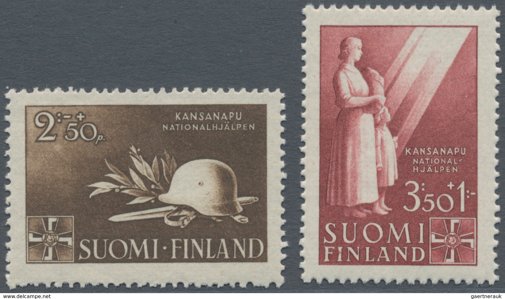 Finnland: 1943, National Relief Fund Complete Set Of Two 2mk.+50p. ‚steel Helmet Etc.‘ And 3.50+1.00 - Gebraucht