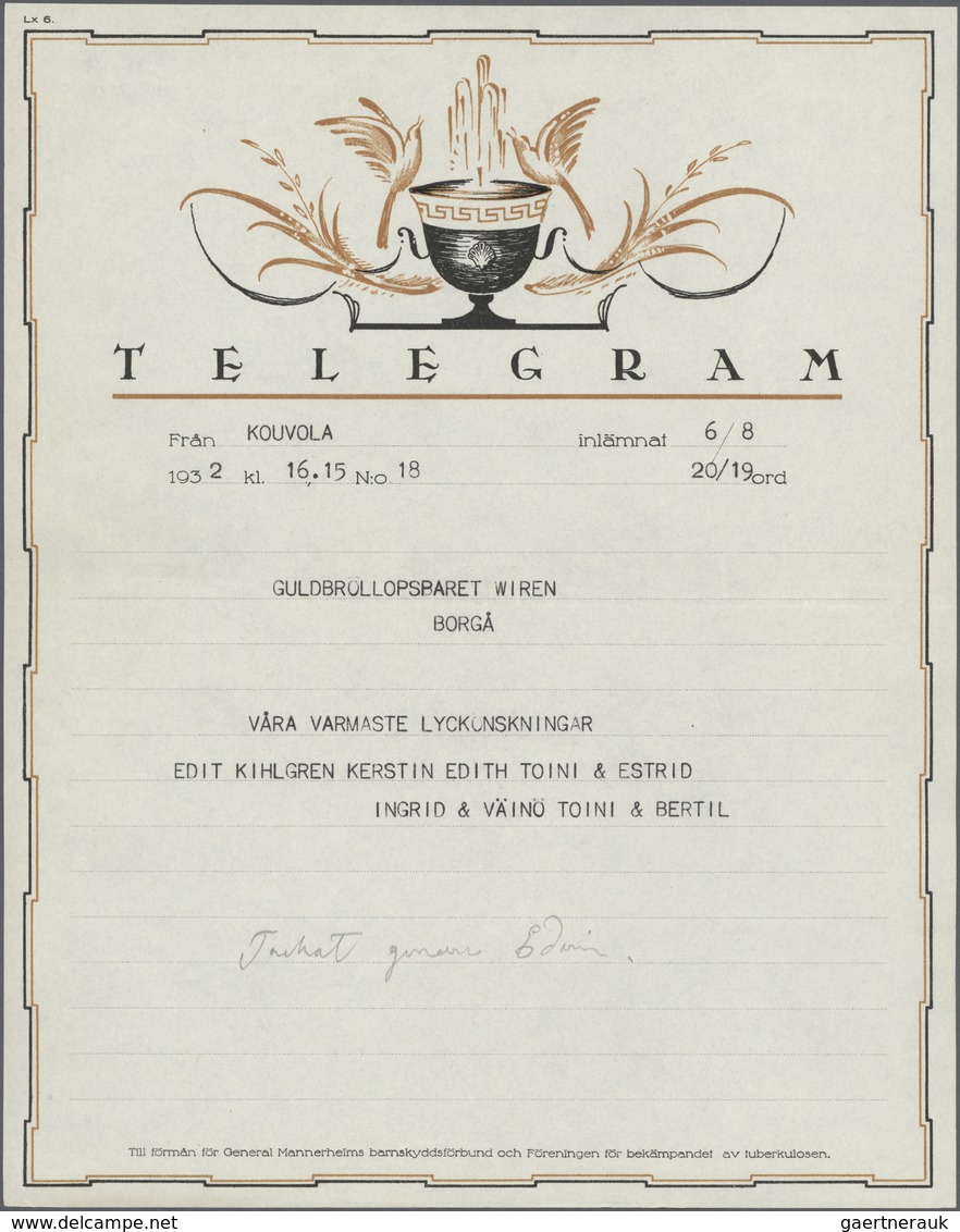 Finnland - Besonderheiten: 1929/1936, 57 Telegrams, Envelopes, 34 Of Them Ornamented Telegram. Seldo - Sonstige & Ohne Zuordnung