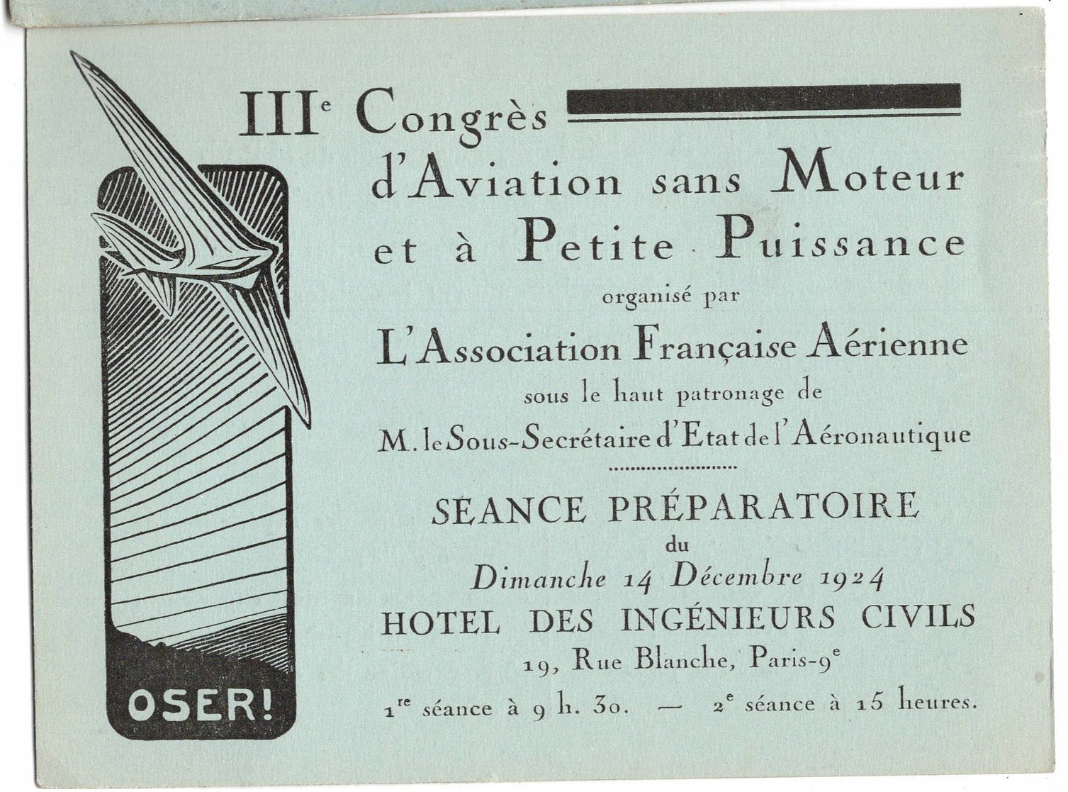 IIE Congrès D'aviation Sans Poteur Vol à Voile Planeur  1924 - Non Classés