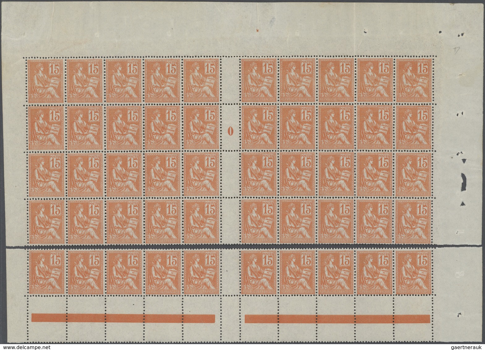 Frankreich: 1900, MOUCHON 15c. Orange, 150 Stamps Within (large) Units (former Complete Sheet Of 150 - Sammlungen