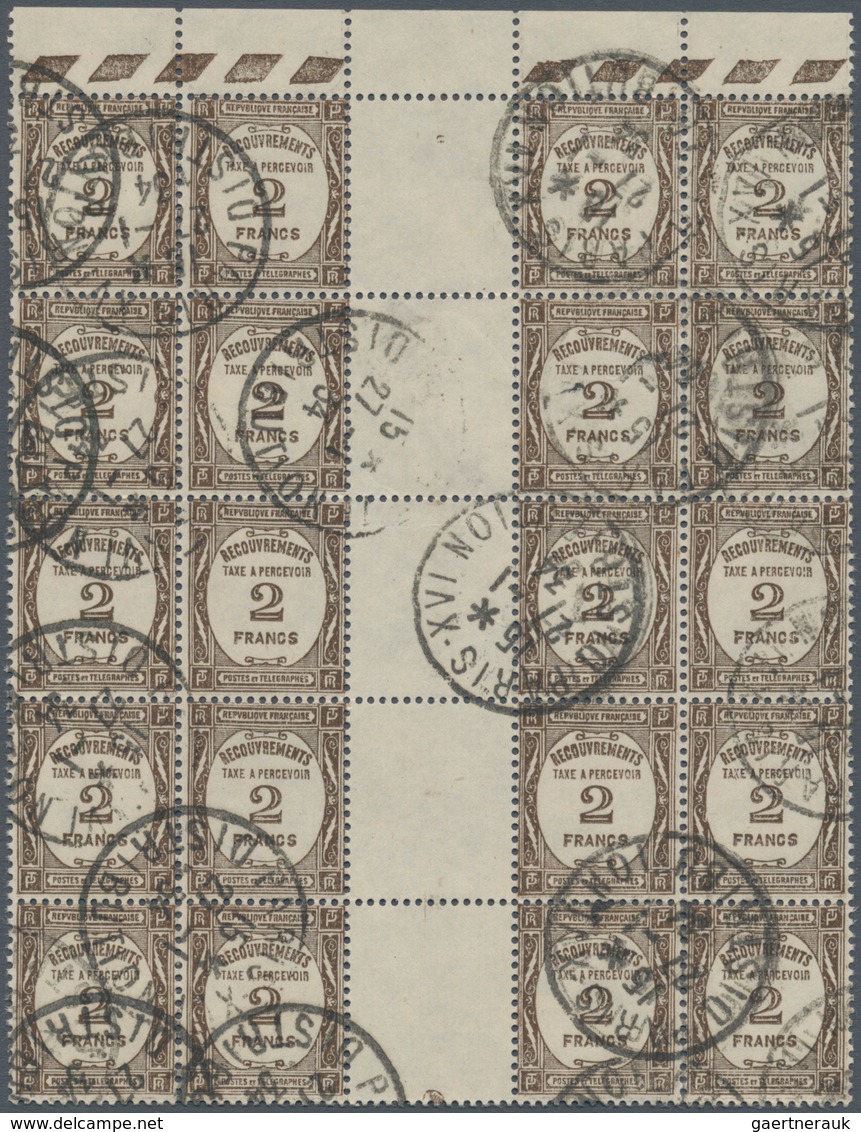 Frankreich - Portomarken: 1931, Postage Due 2fr. Sepia Lot With About 250 Stamps Incl. Many Larger B - 1859-1959 Briefe & Dokumente