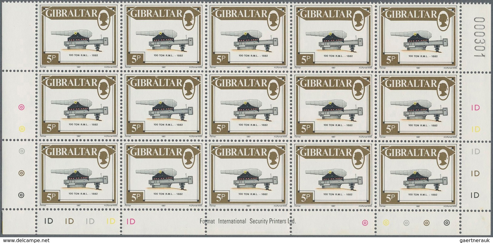 Gibraltar: 1987. Lot Of 1,000 Complete Definitives Set CANNONS (13 Values). Mint, NH. (Michel 32,000 - Gibraltar