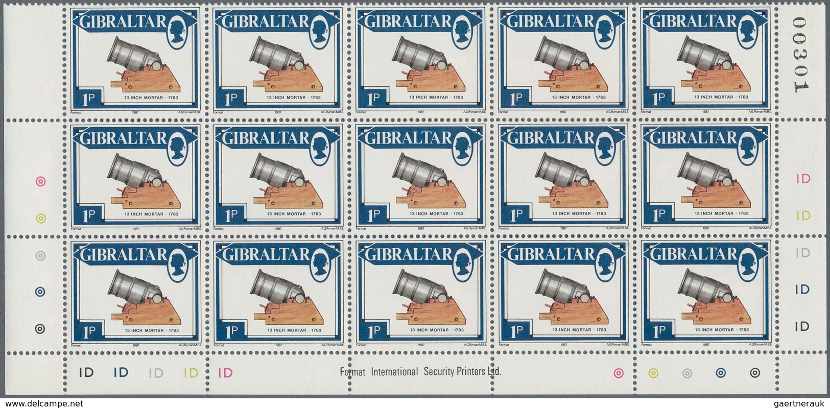 Gibraltar: 1987. Lot Of 1,000 Complete Definitives Set CANNONS (13 Values). Mint, NH. (Michel 32,000 - Gibraltar